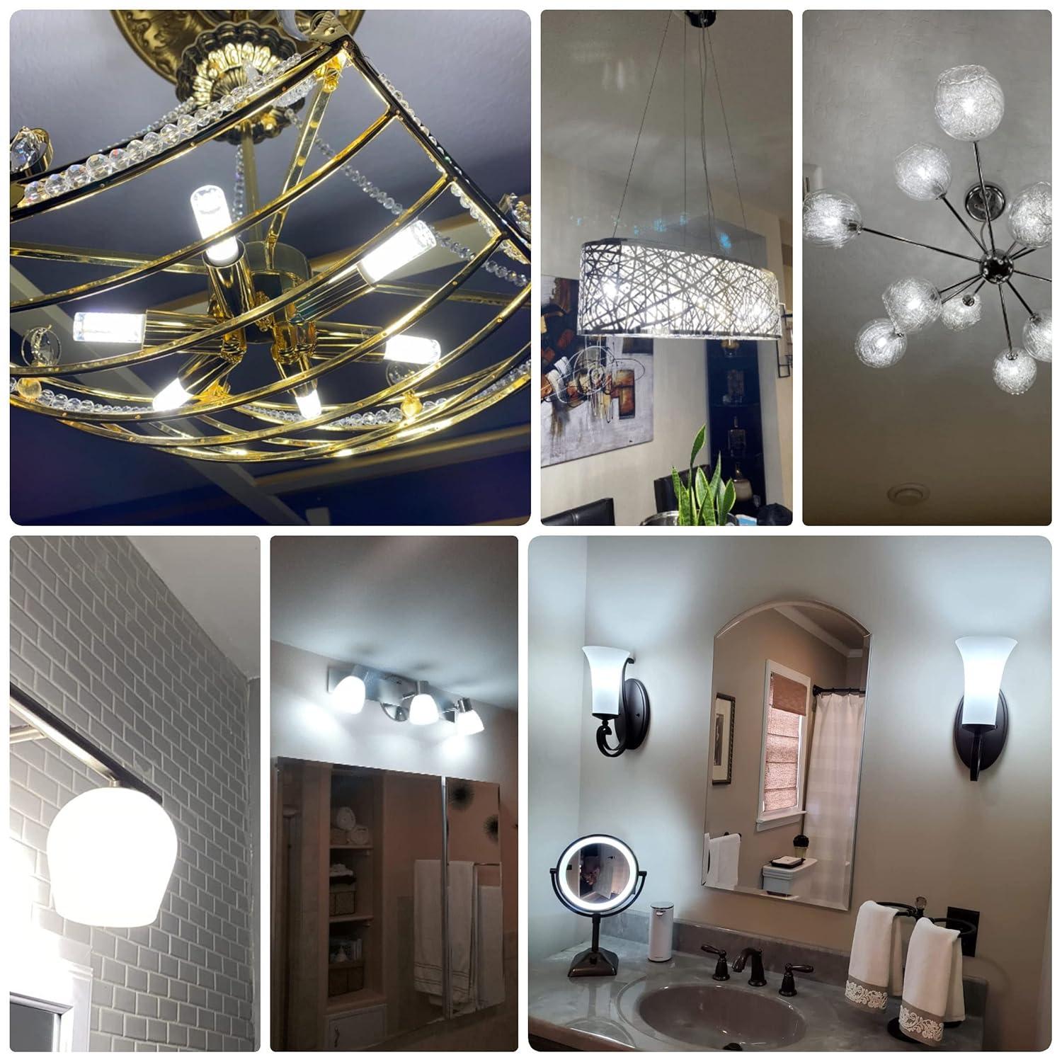 ALIDE E12 75 Watt Replacement LED Candelabra Bulbs C7,6000K Daylight Bright Cool White,800LM T6 7.5W LED E12 Chandelier Light Bulbs for Ceiling Fan Pendant Lighting,Non-dimmable,6 Pack