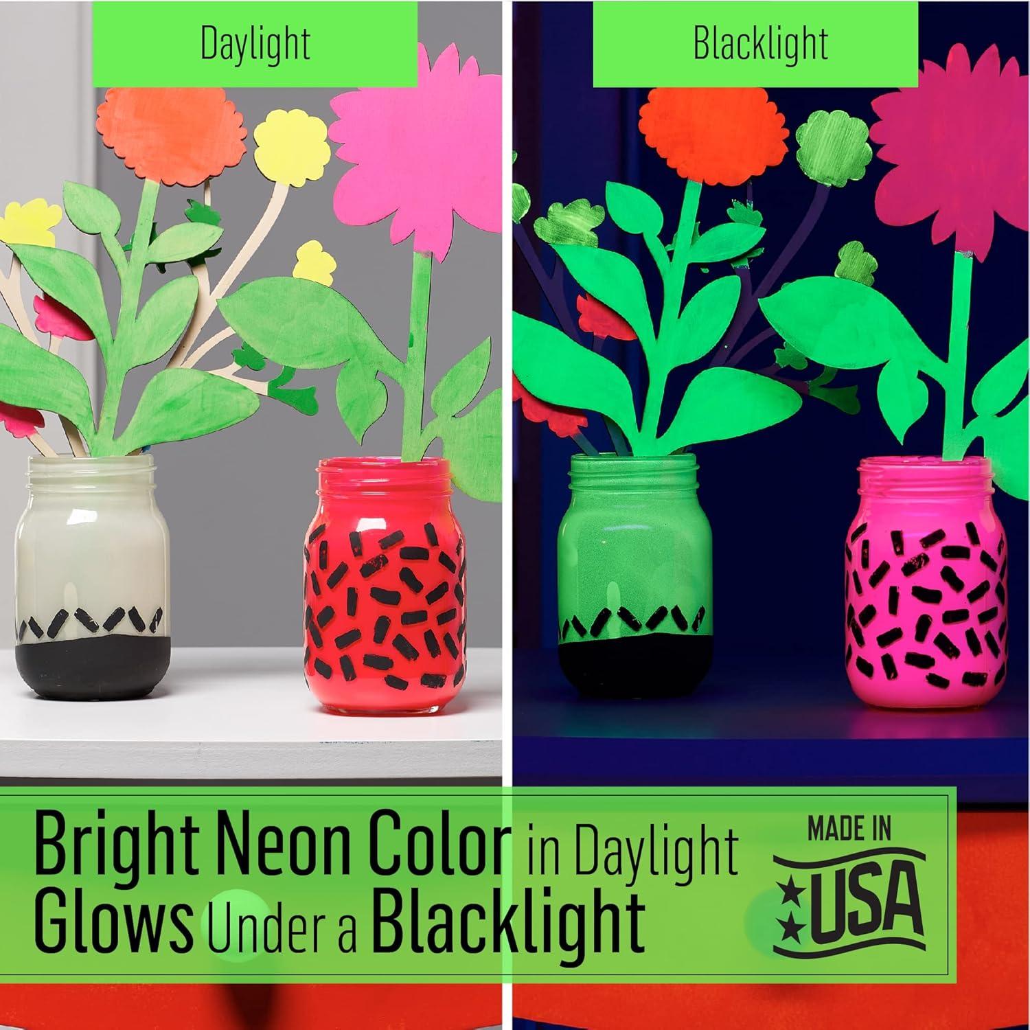 Fa Neon Glw In Drk 8Pc Set 20Z: Multicolored Acrylic Paint & Primer, Interior Use, 24 Sq Ft Coverage, Fast Drying