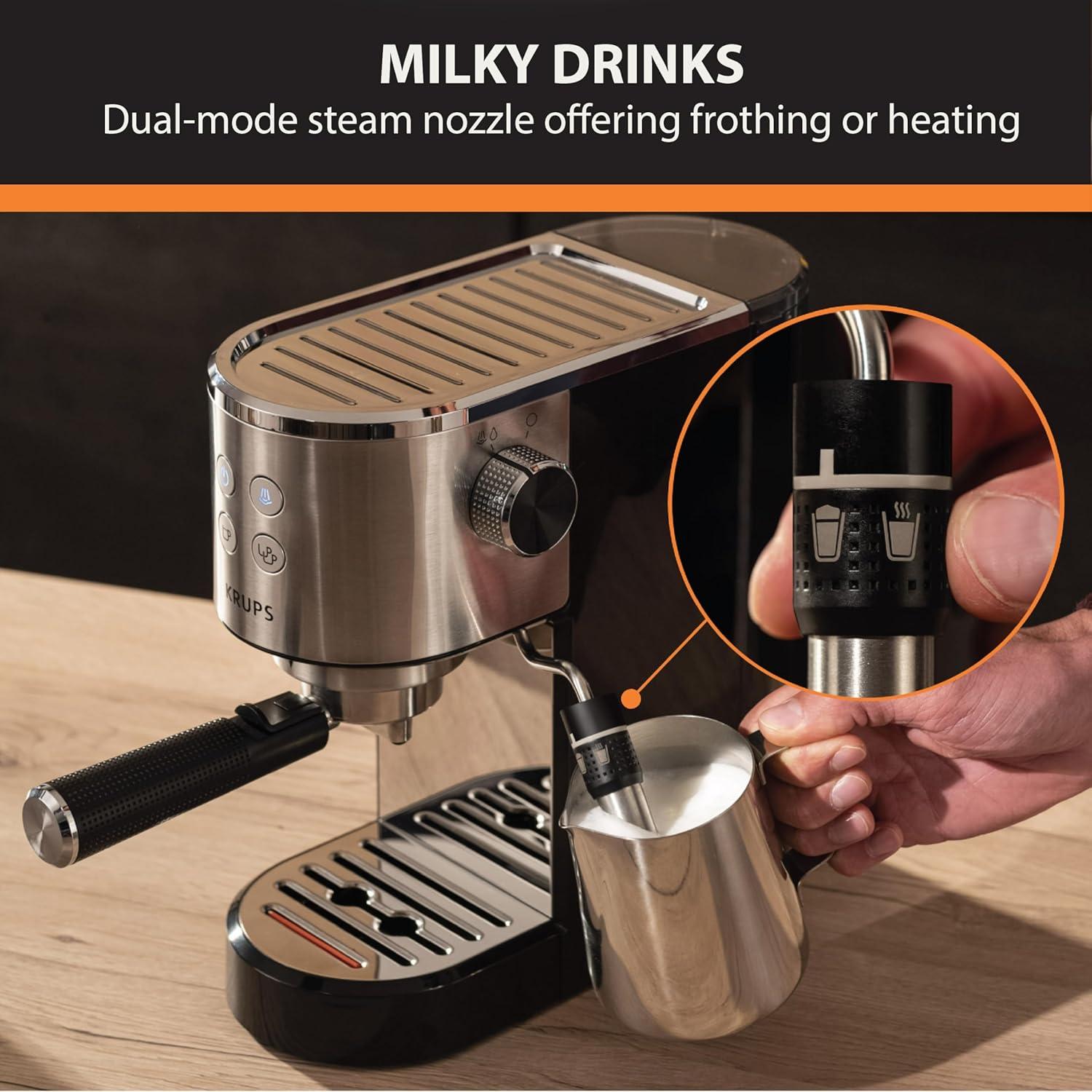 Krups Espresso Maker, 15 Bar Pressure, Stainless Steel