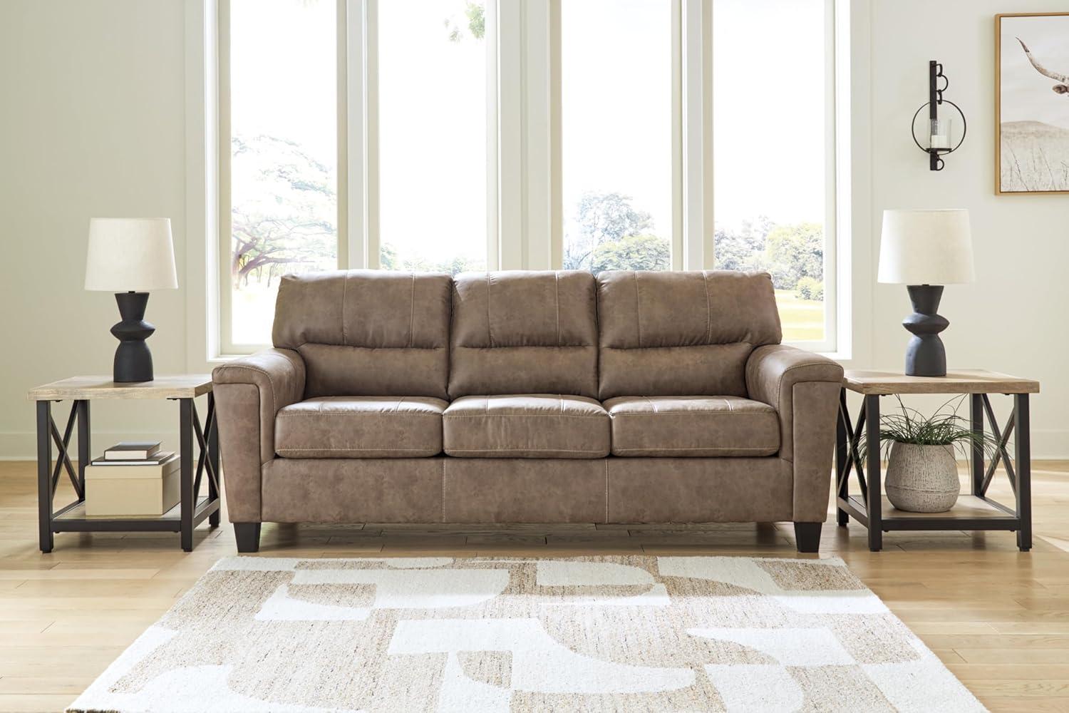 Benjara Nav Queen Size Sofa Sleeper, Fossil Brown Faux Leather, Foam, 89 Inch