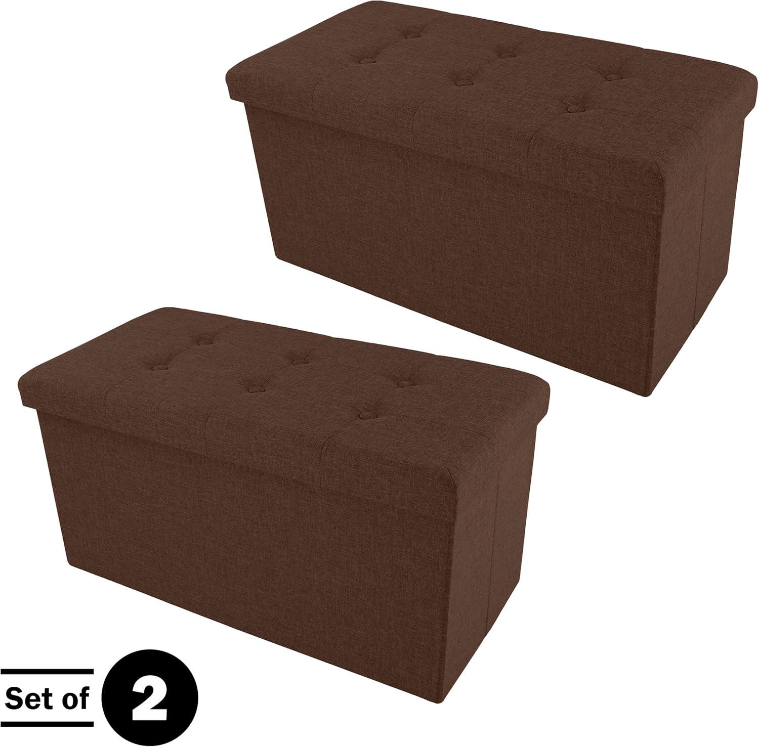 Brown Polyester Rectangular Storage Ottoman Set with Wood Frame