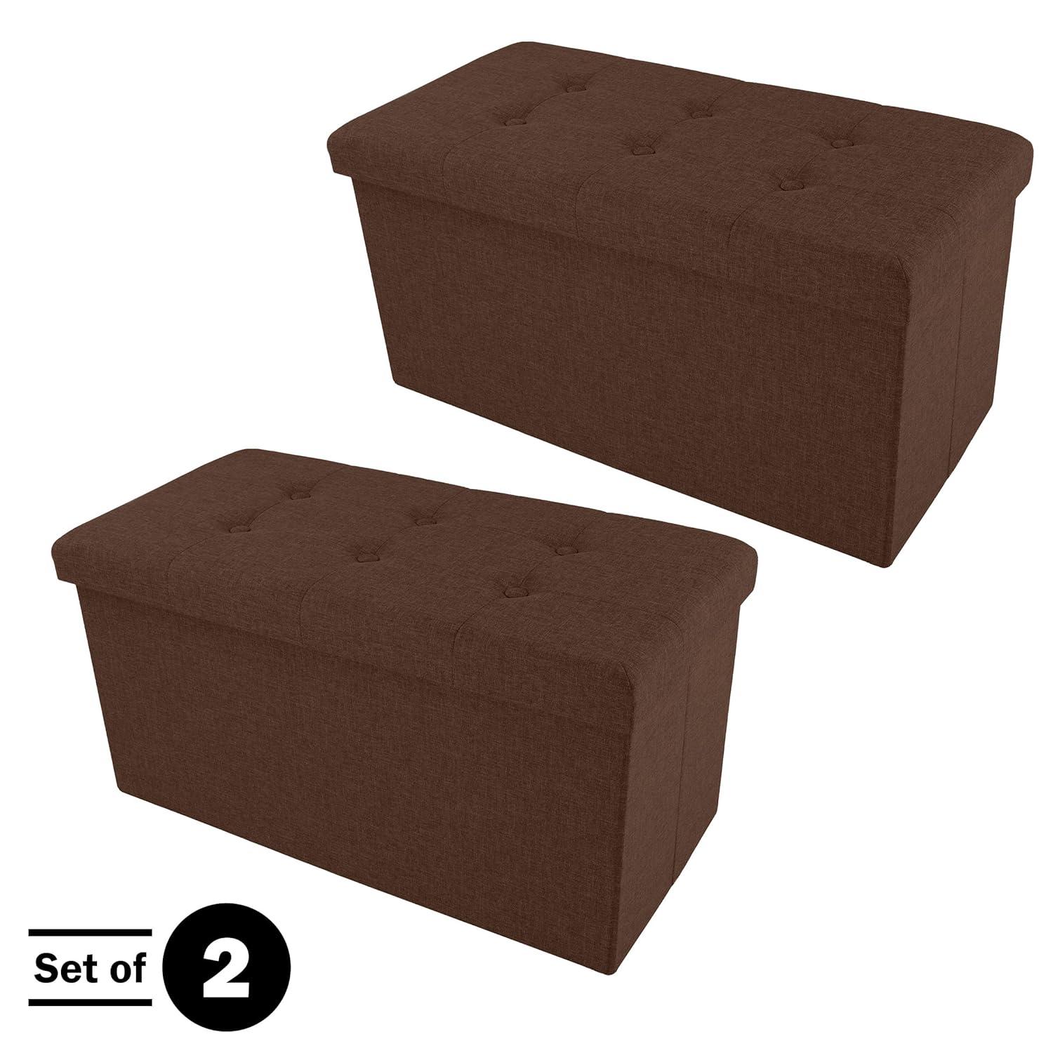 Lavish Home Ottoman Set of 2 - Ottoman Foot Rest, Linen Chest, or Storage Bench Set - 30in Ottomans for Living Room, Bedroom, Dorm Storage (Brown)