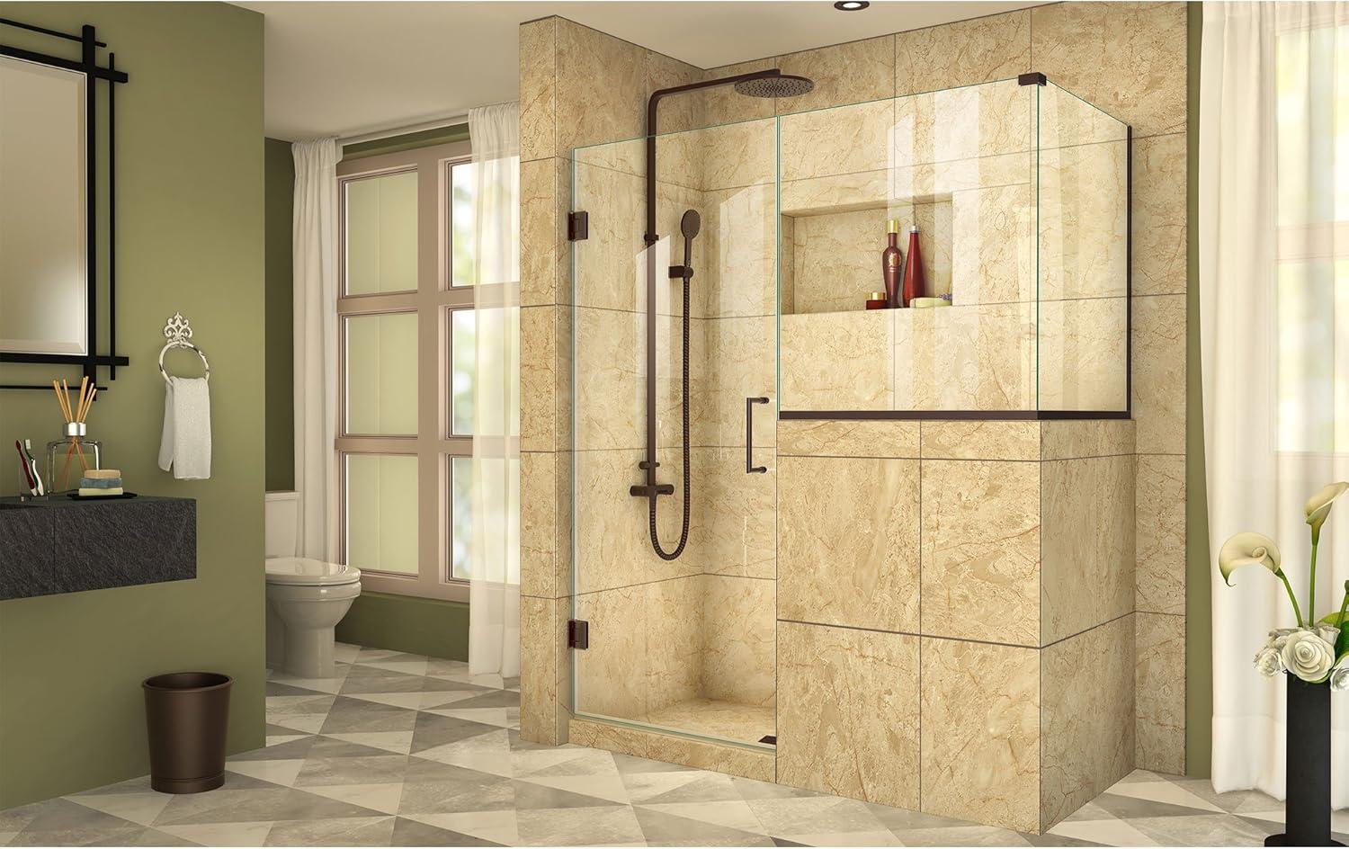 DreamLine Unidoor Plus 47" W x 36.375" D x 72" H Frameless Pivot Rectangle Shower Enclosure with Fixed Panel SHEN-2423243636-09