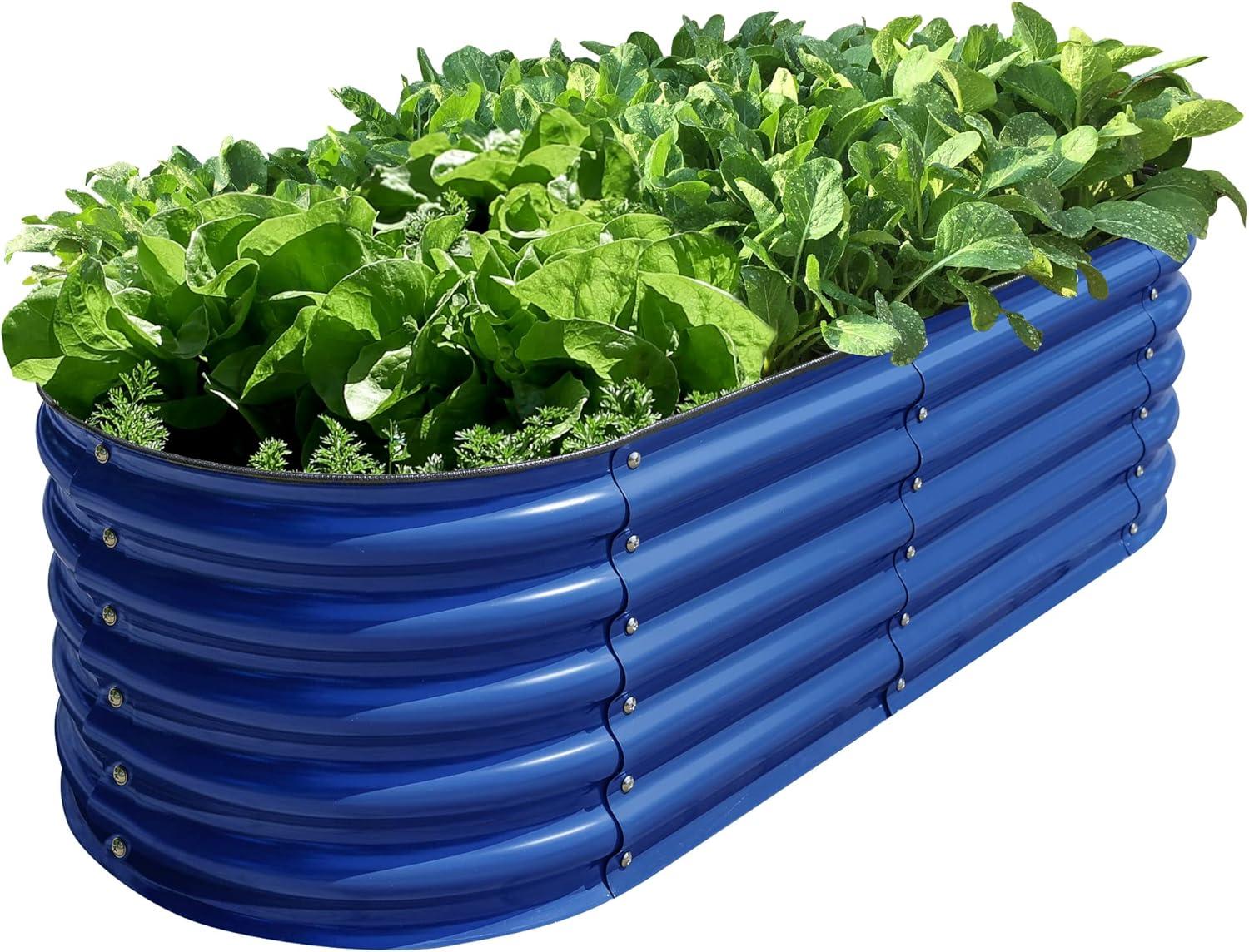 Cobalt Blue Oval Galvanized Steel Raised Garden Bed