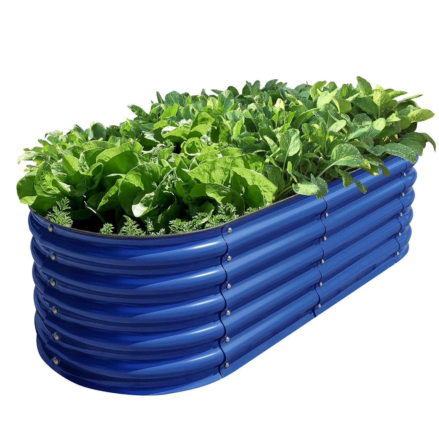 Cobalt Blue Oval Galvanized Steel Raised Garden Bed