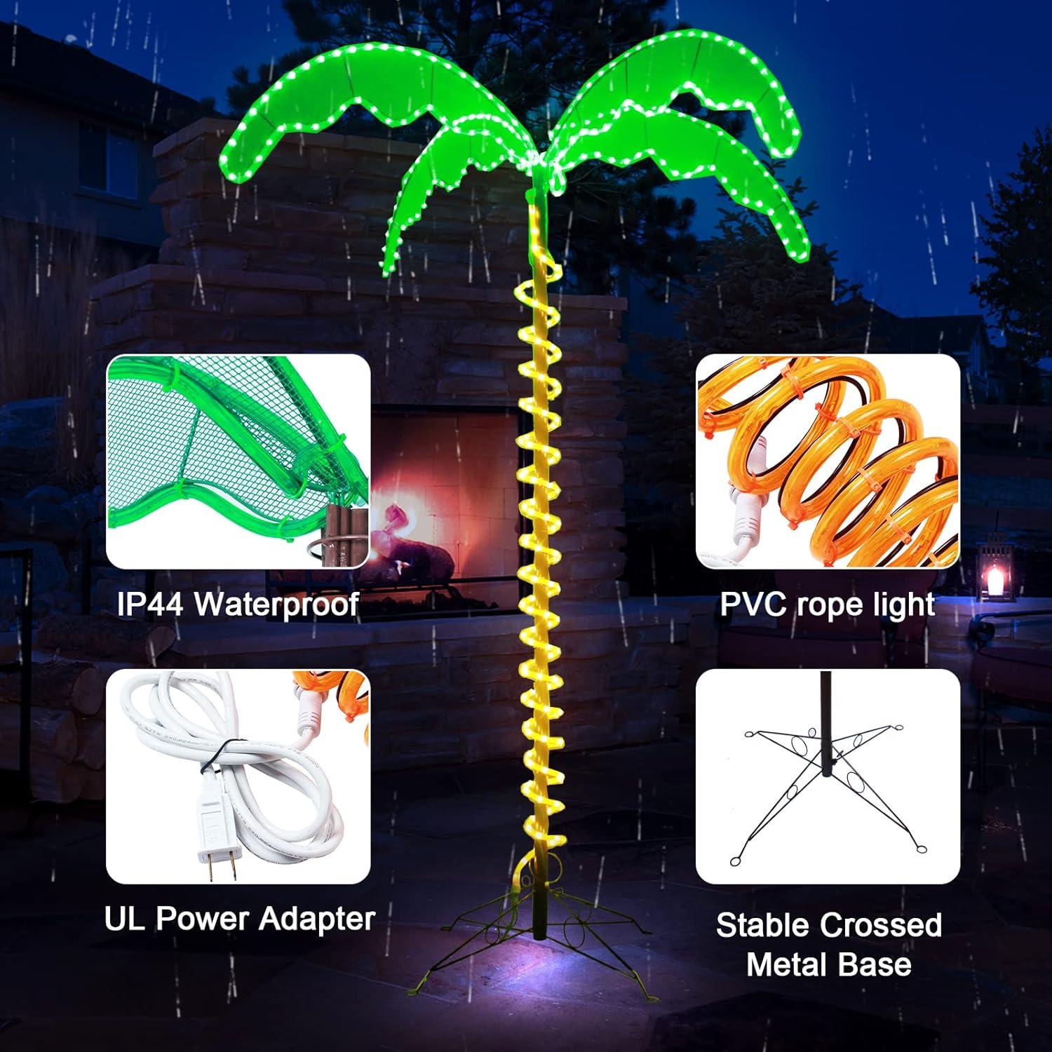 Wintergreen Lighting Holographic Lighted Palm Tree, LED, Artificial Tree, Rope Light, 7ft, Indoor/Covered Outdoor Use