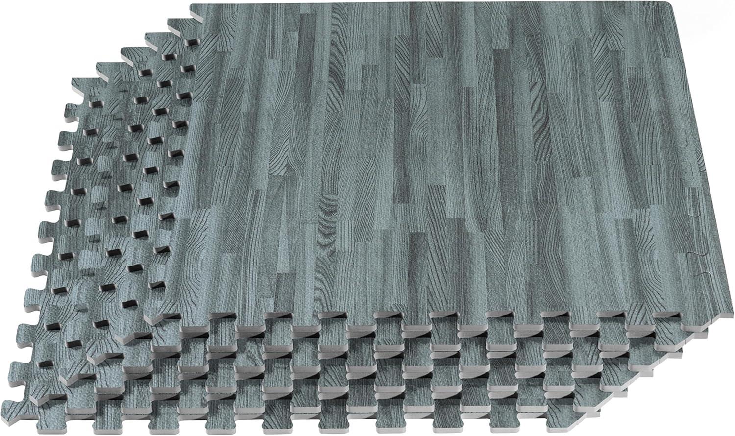 Forest Floor 5/8 Inch Thick Printed Foam Tiles, Premium Wood Grain Interlocking Foam Floor Mats, Anti-Fatigue Flooring, Slate, 24 Sq Ft