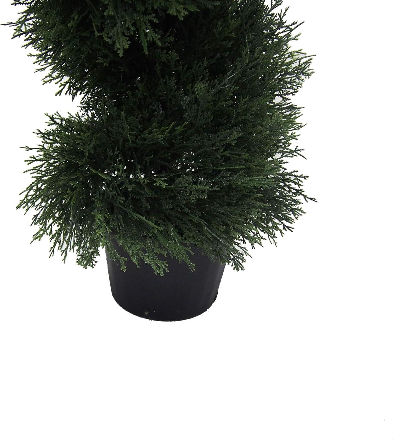 Elegant 36" White-Lit Faux Cedar Topiary in Plastic Pot