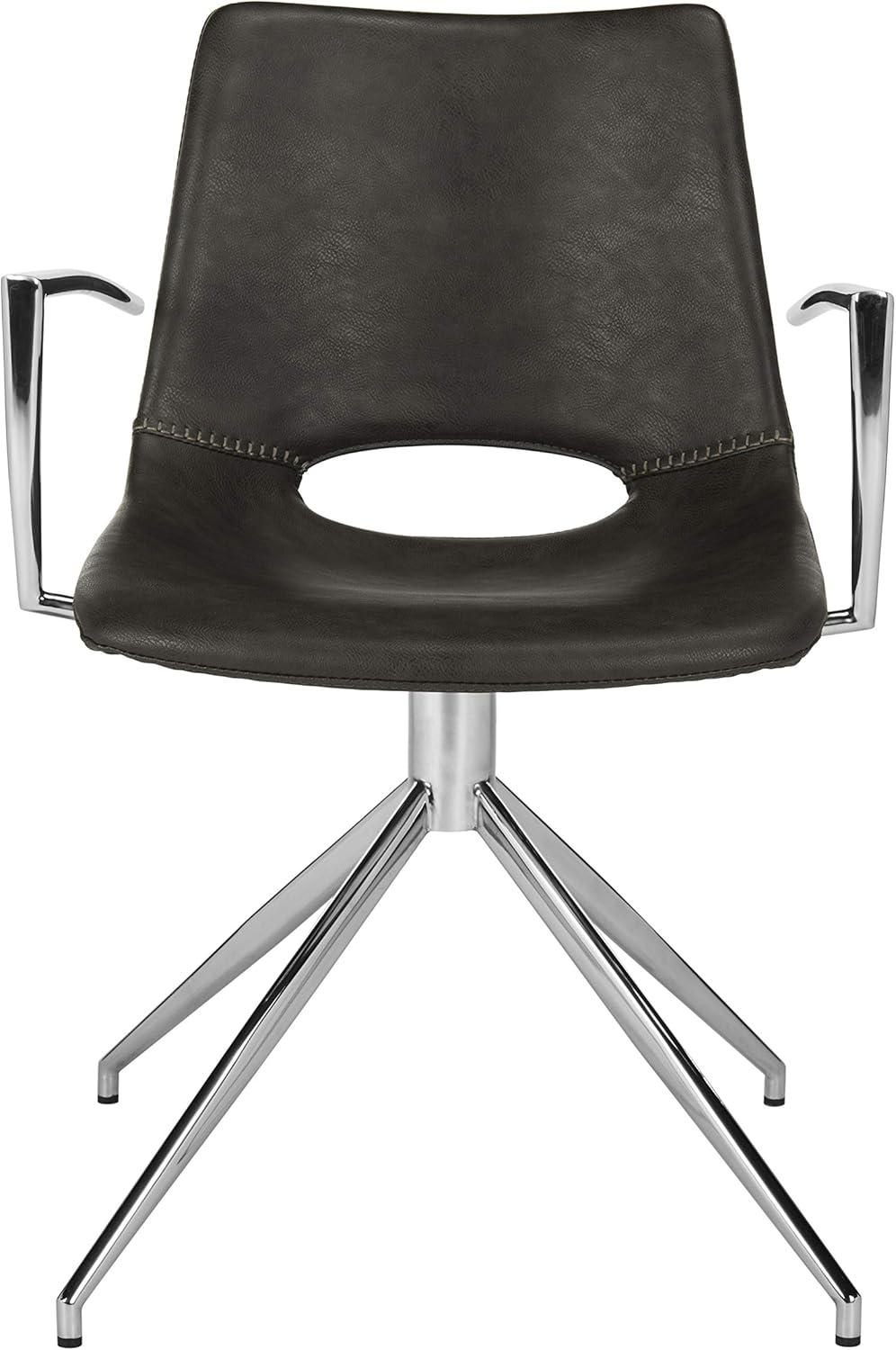 SAFAVIEH Dawn Mid-Century Modern Leather Swivel Arm Chair, Grey/Silver