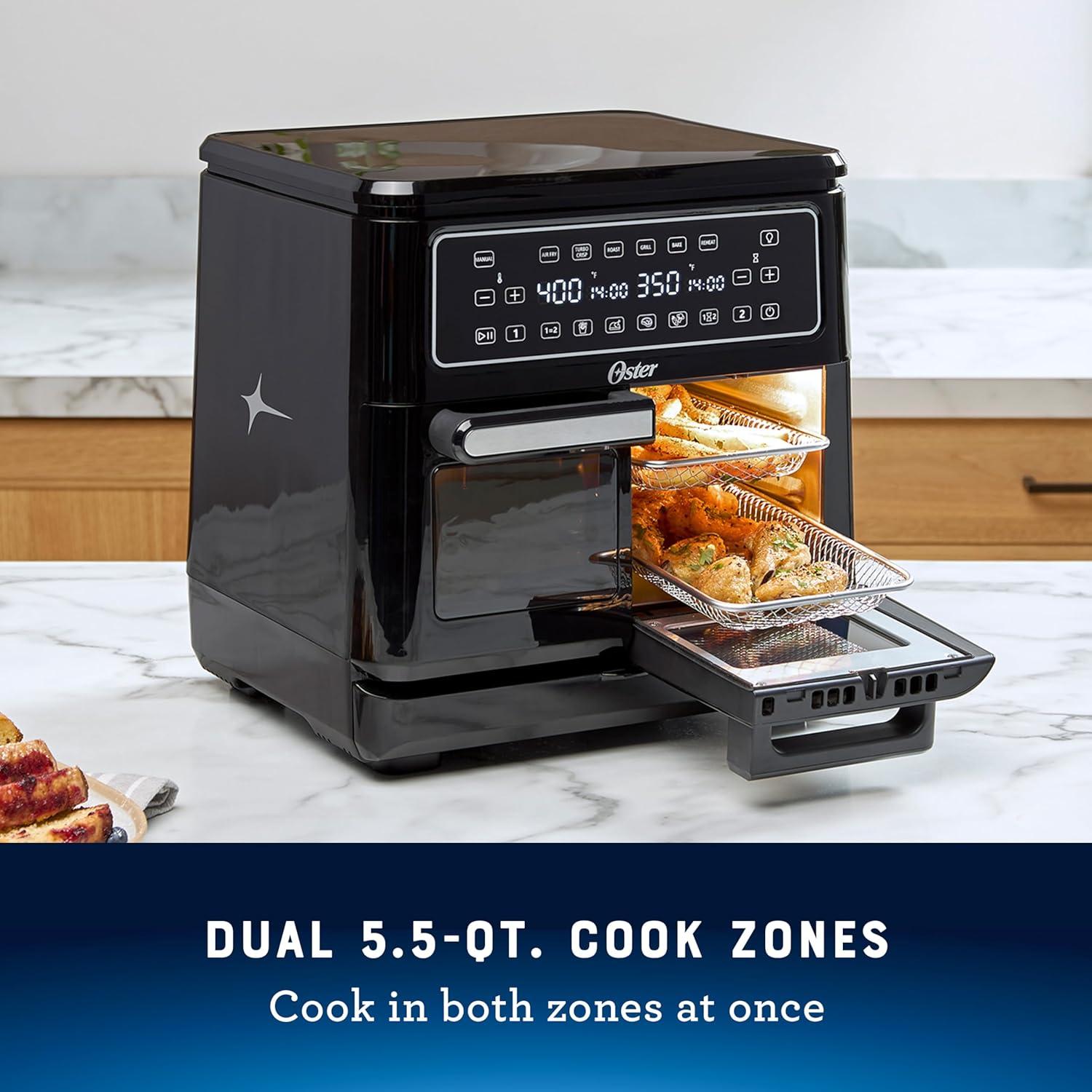 Oster 11-Quart Flex Air Fryer Oven, Dual Air Fryer with 2 Cooking Zones, with 6 Cooking Functions, Large Air Fryer with 2 Frying Baskets