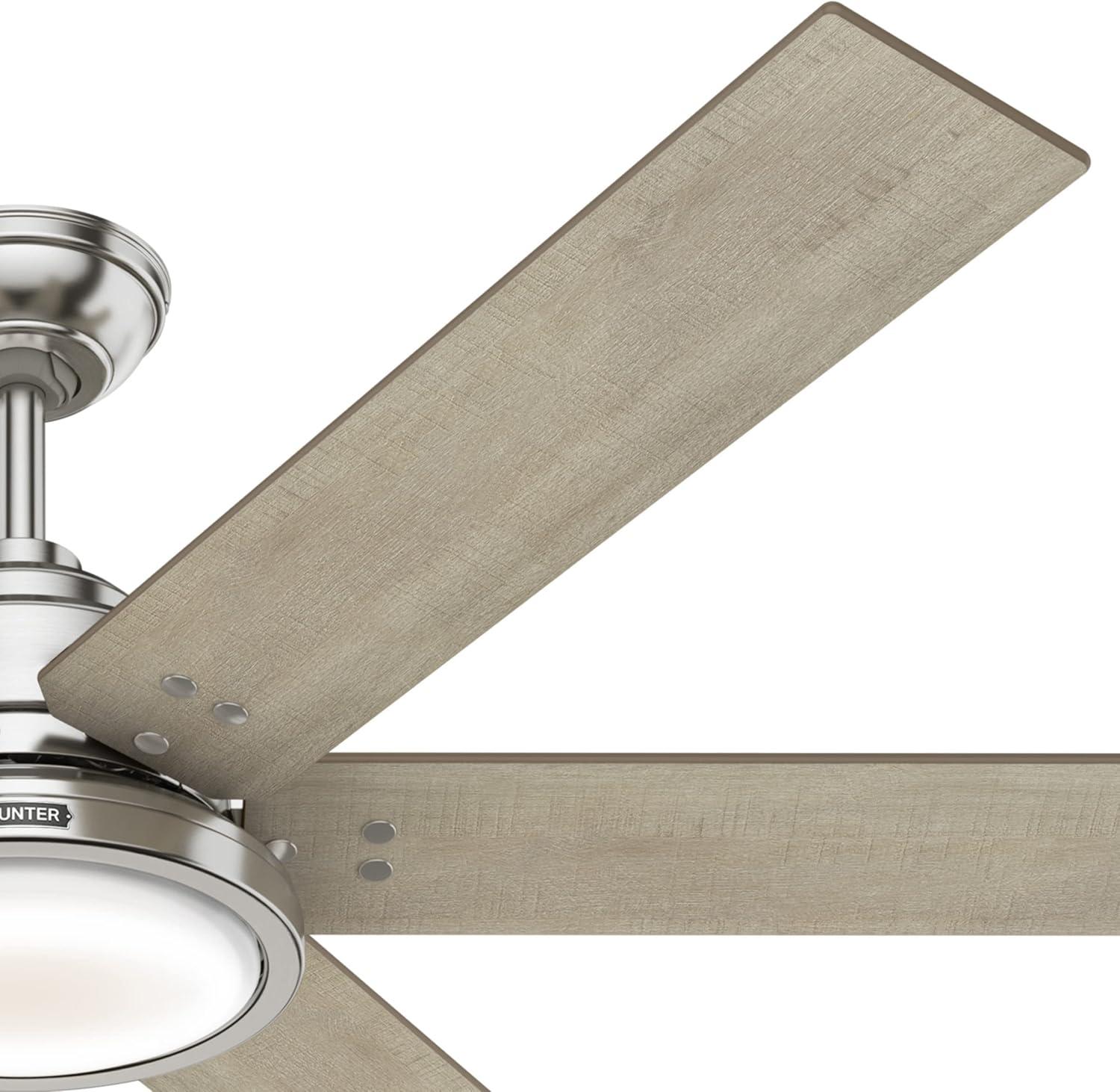 Hunter 60" Warrant Brushed Nickel Ceiling Fan with Light Kit and Wall Control