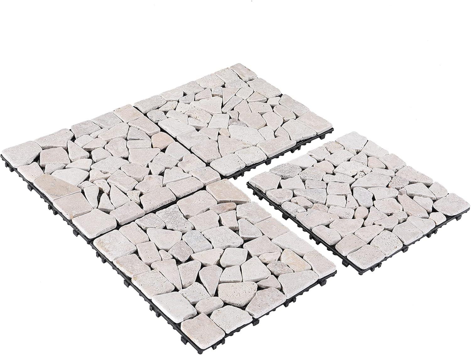 Sliced Tan Stone Interlocking Deck Tiles with Water Protection