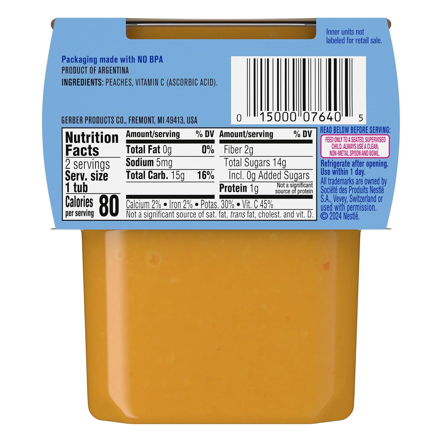 Gerber 2nd Food Baby Food Peach Puree, Natural & Non-GMO, 4 Ounce Tubs, 2-Pack (Pack of 8)