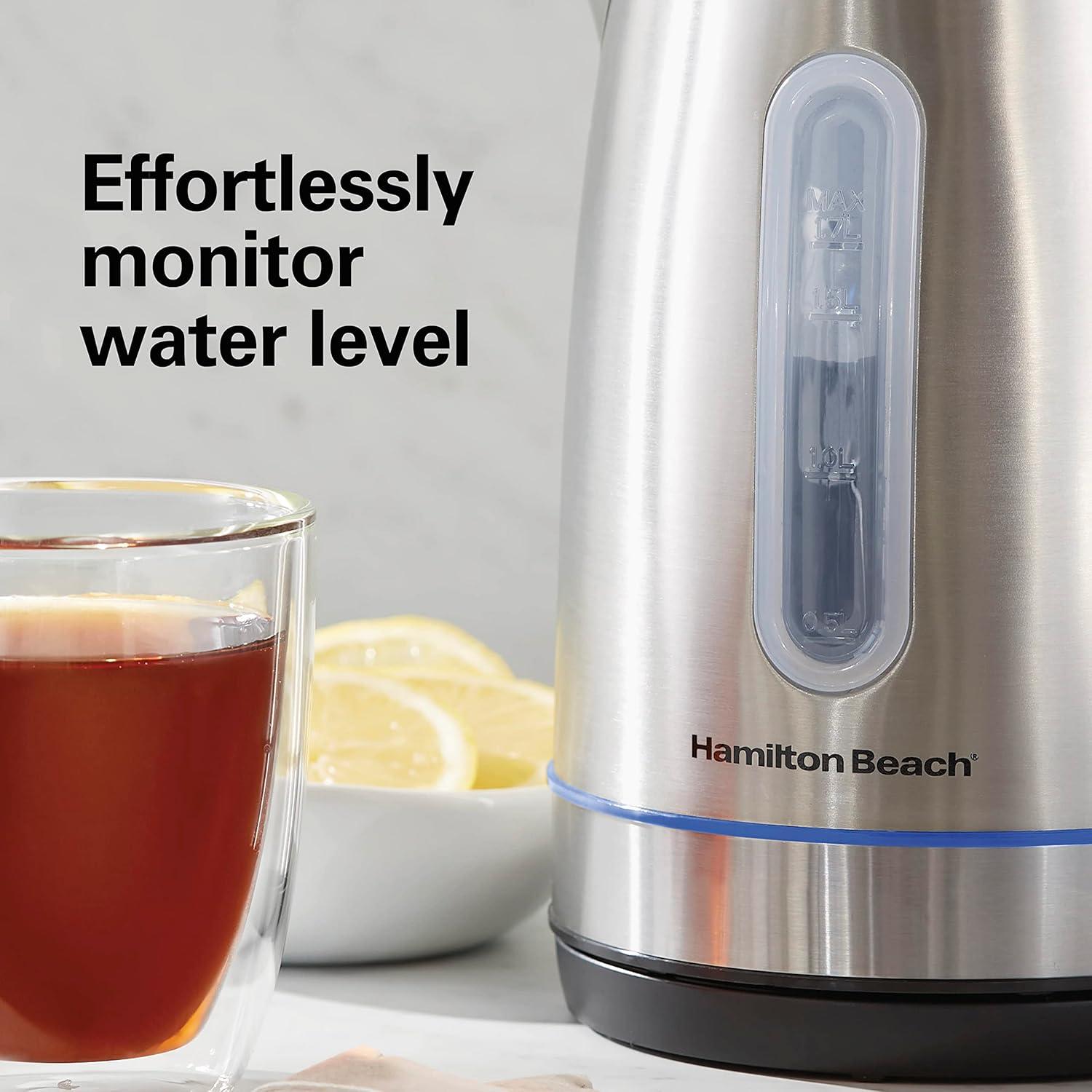 Hamilton Beach Stainless Steel Electric Kettle with LED Light Ring, 1.7 Liter Capacity, 41037G