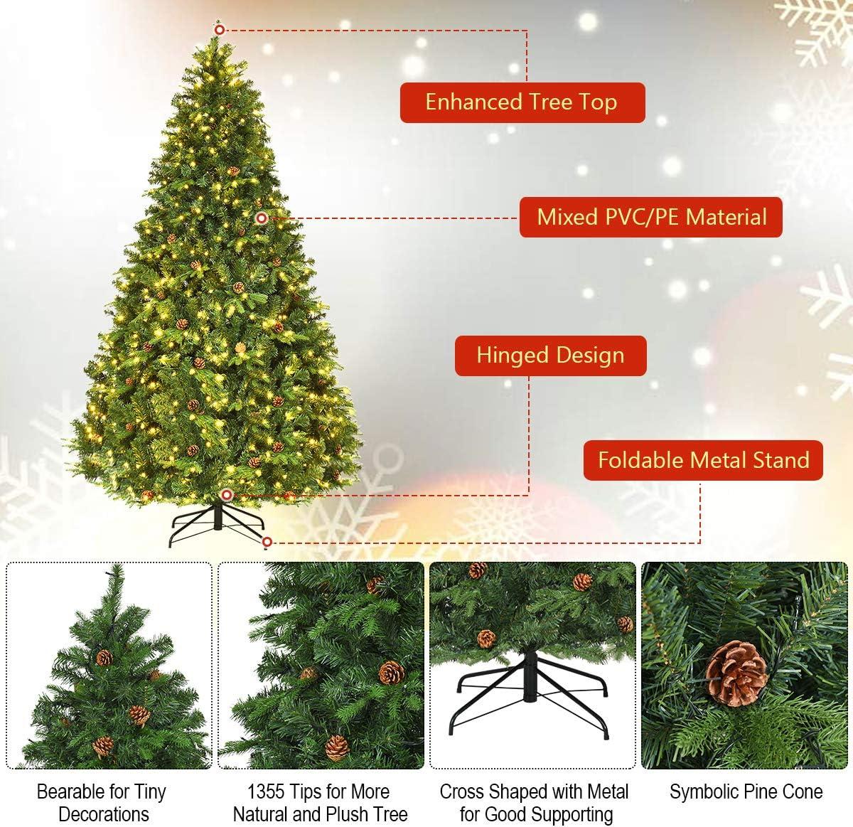 8ft Pre-lit Artificial Pine Christmas Tree with Warm White LED Lights