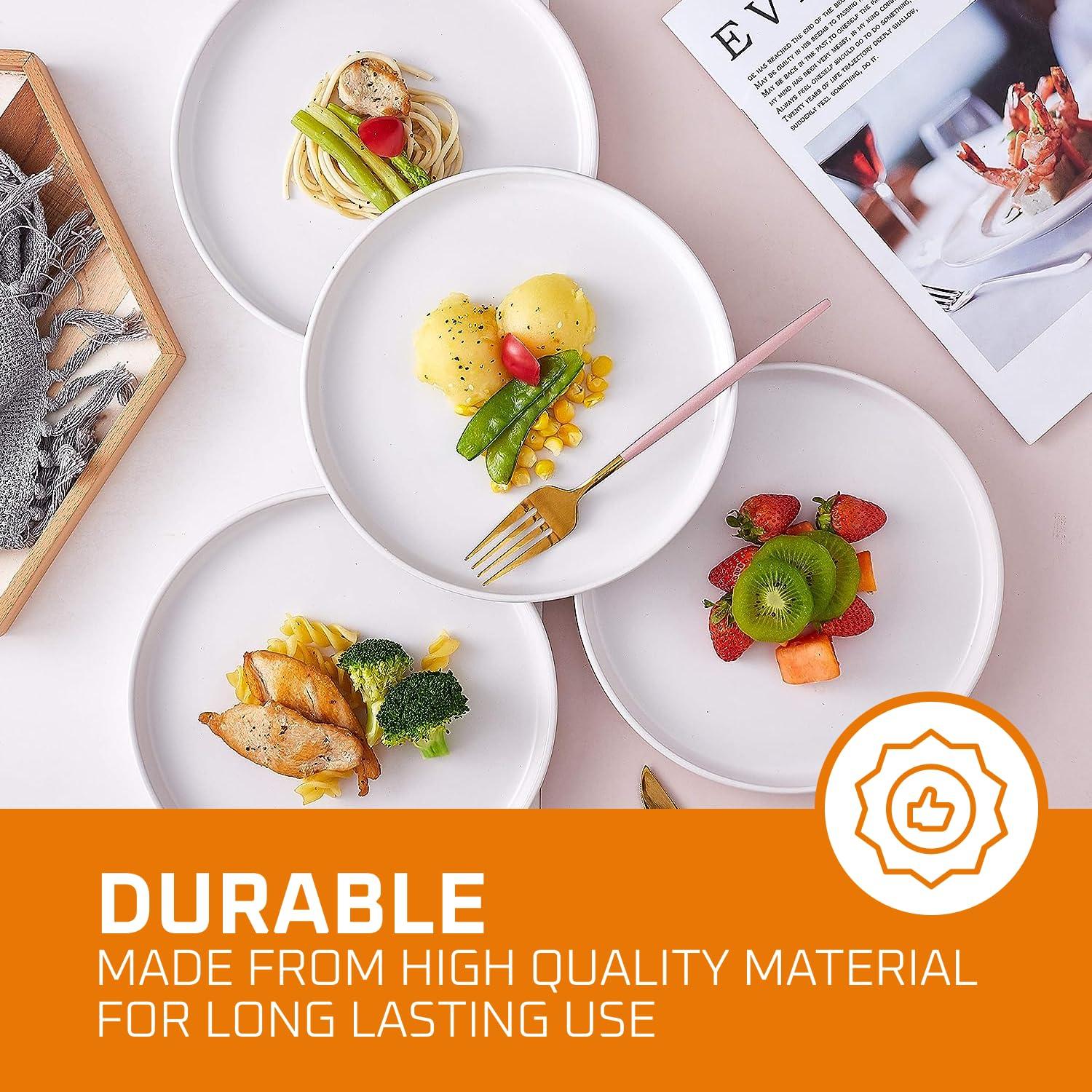 Bruntmor Set of 4 Elegant Matte 11" Round Ceramic Dinner Plates, White