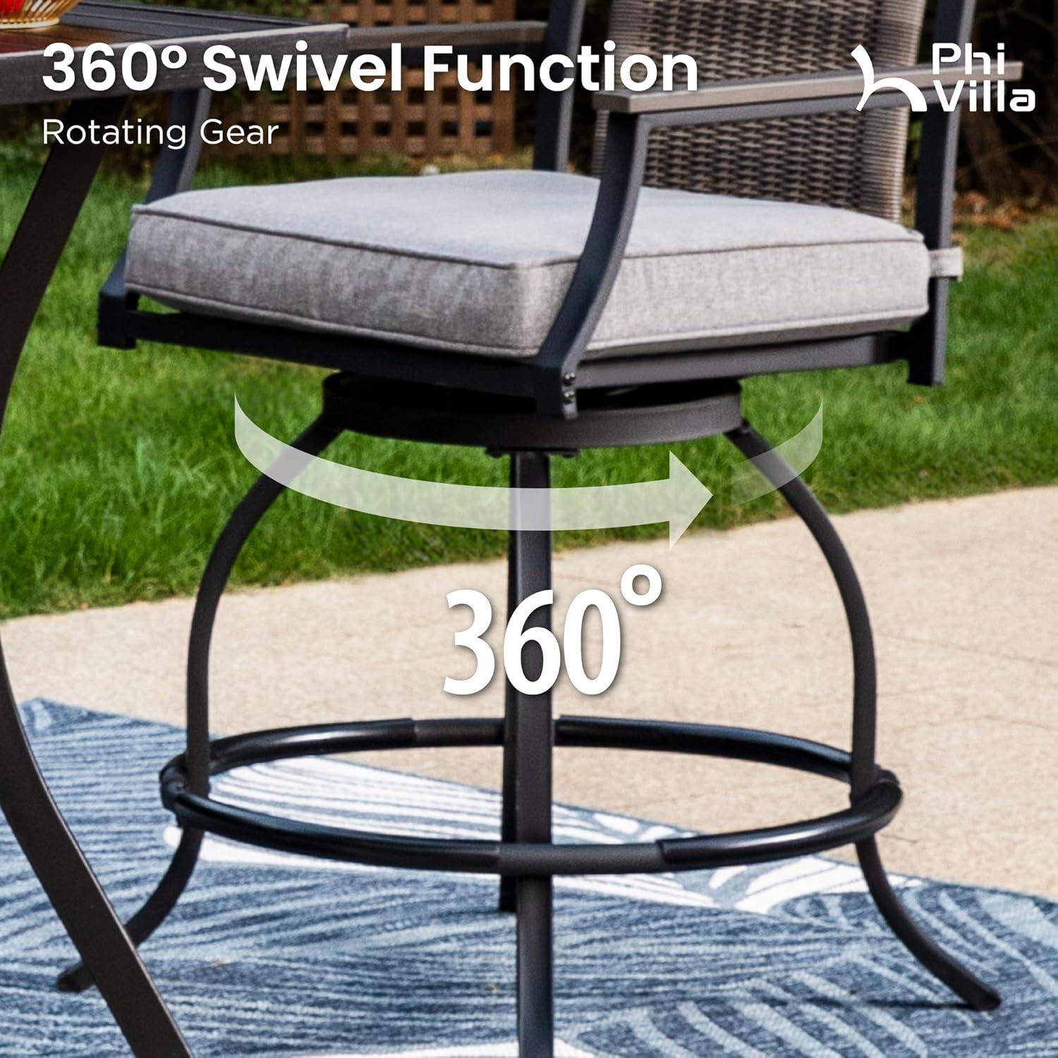 Sophia & William 3 Piece Outdoor Patio Swivel Bar Stools Set & Height Table Backyard Furniture Bistro Set, Red