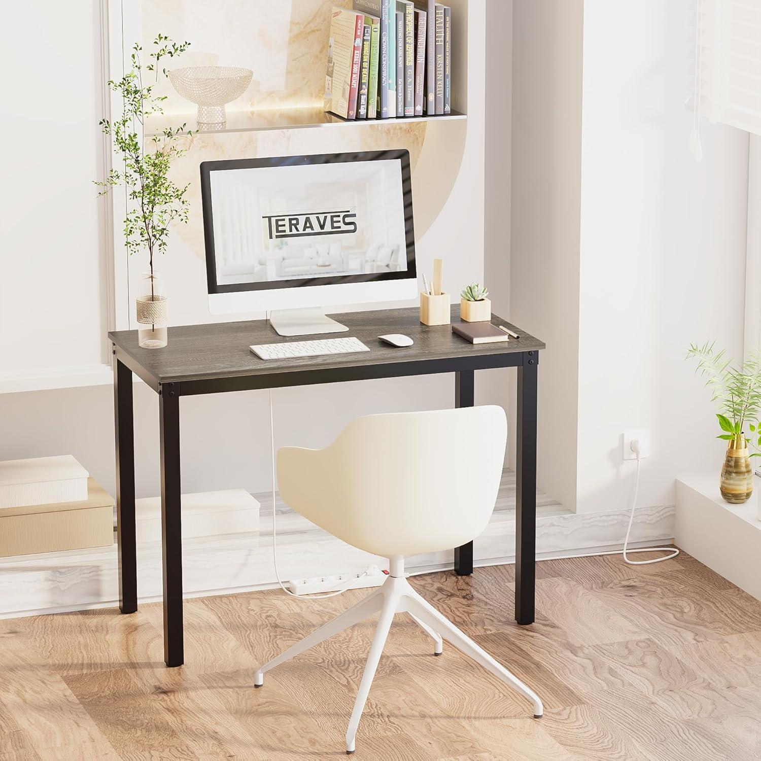 Teraves Computer Desk/Dining Table Office Desk Sturdy Writing Workstation for Home Office (39.37“, Black Oak)