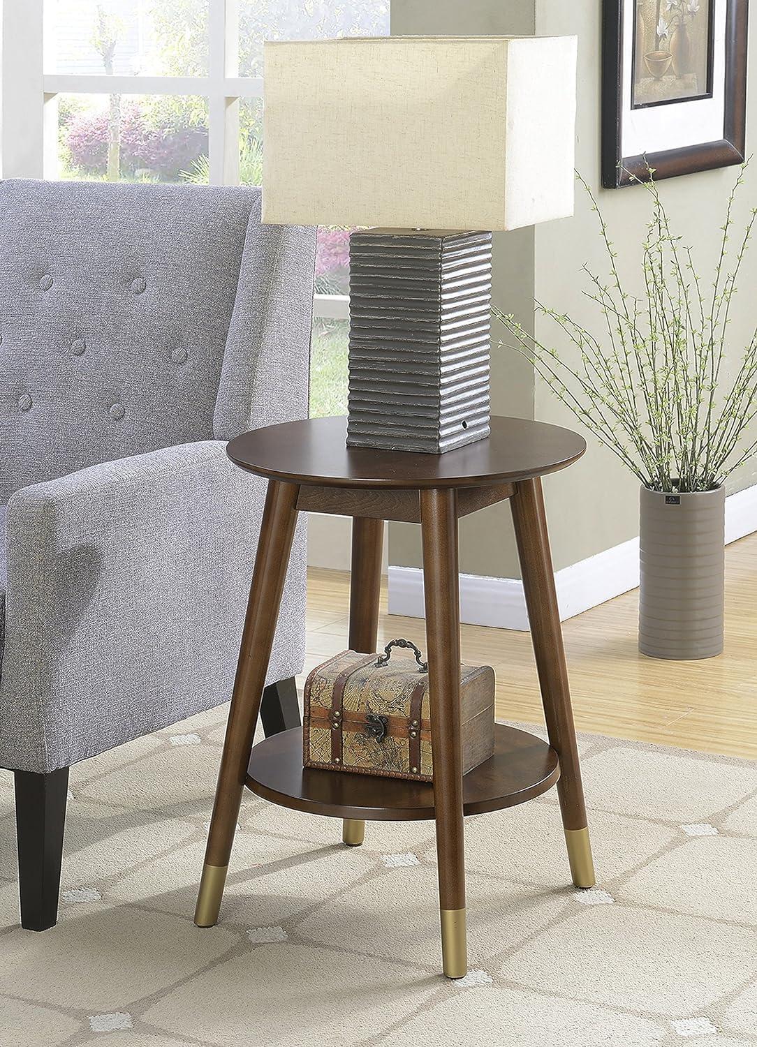 Espresso Wilson Mid-Century Round End Table with Shelf