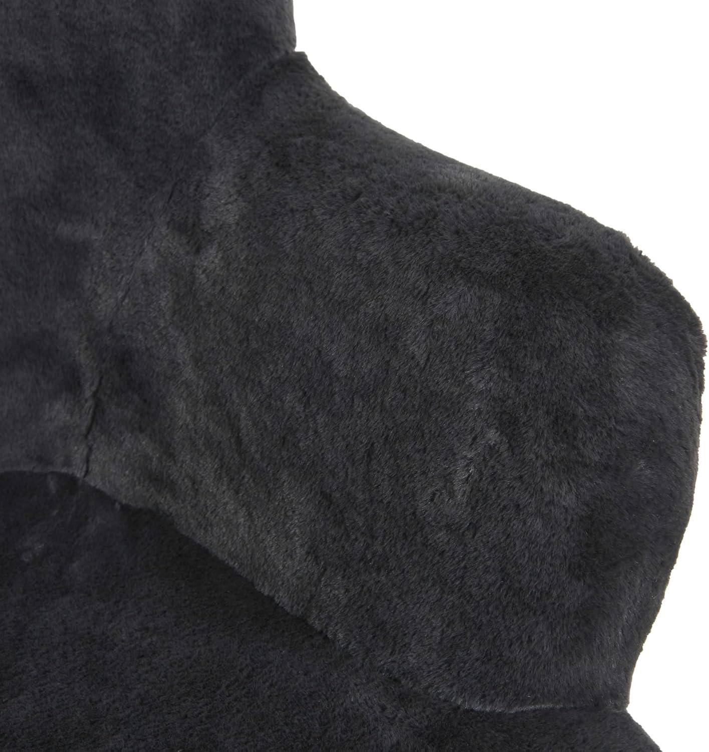 Storied Home Napster Fuzzy Plush Upholstery Wingback Arm Chair with Solid Wood Legs, Dark Grey and Natural