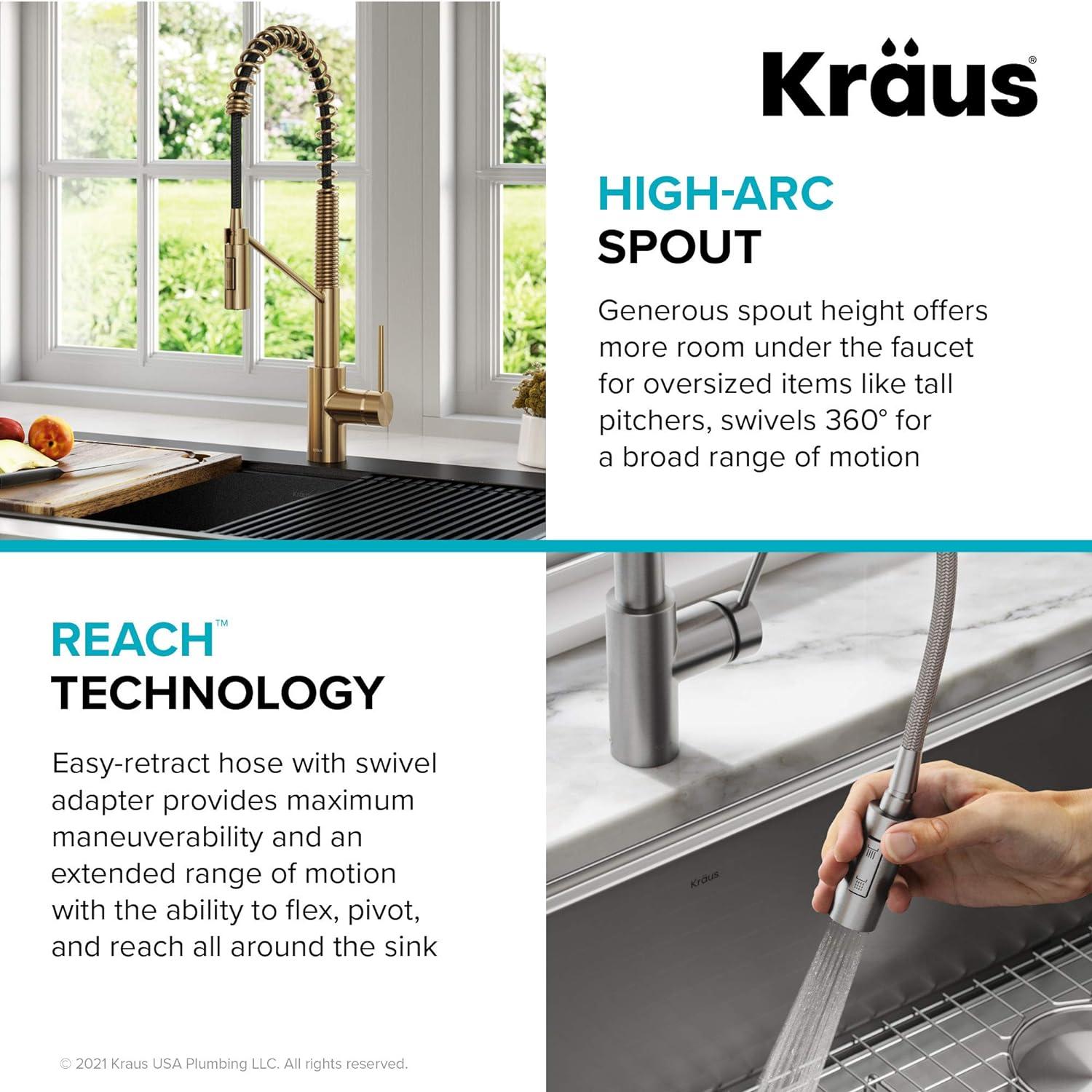 KRAUS Oletto Commercial Style Single Handle Pull Down Kitchen Faucet with QuickDock Top Mount Installation Assembly