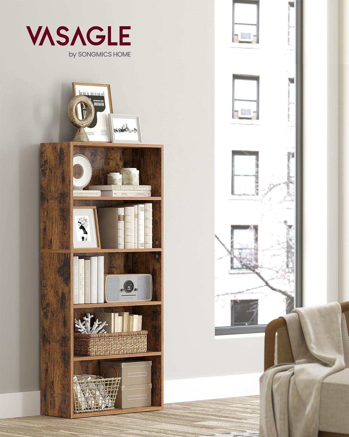 Rustic Brown 5-Tier Adjustable Kids' Bookshelf