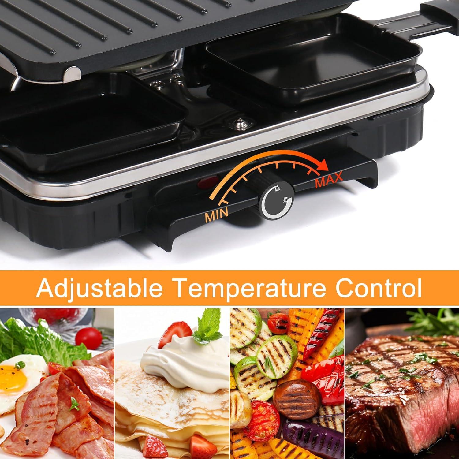 Table Grill, Indoor Grill Korean BBQ Grill Electric Griddle, 2 In 1 Electric Griddle Nonstick With 8  Cheese Pans Adjustable Temperature Control 1300W Ideal For Family And Party Fun