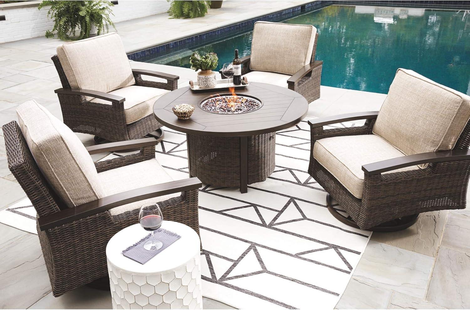 Brown Round Aluminum and Wicker Gas Fire Pit Table