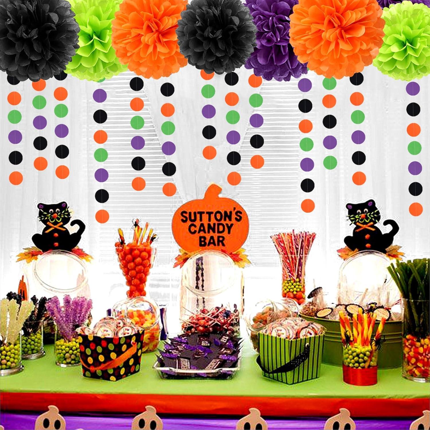 Black White Orange Halloween Party-Decorations - 23pcs Tissue Pom Poms Streamers,Tassel Garland Banner,Graduation 2025 Birthday Wedding Baby Bridal Shower Decor Bunting Lasting Surprise