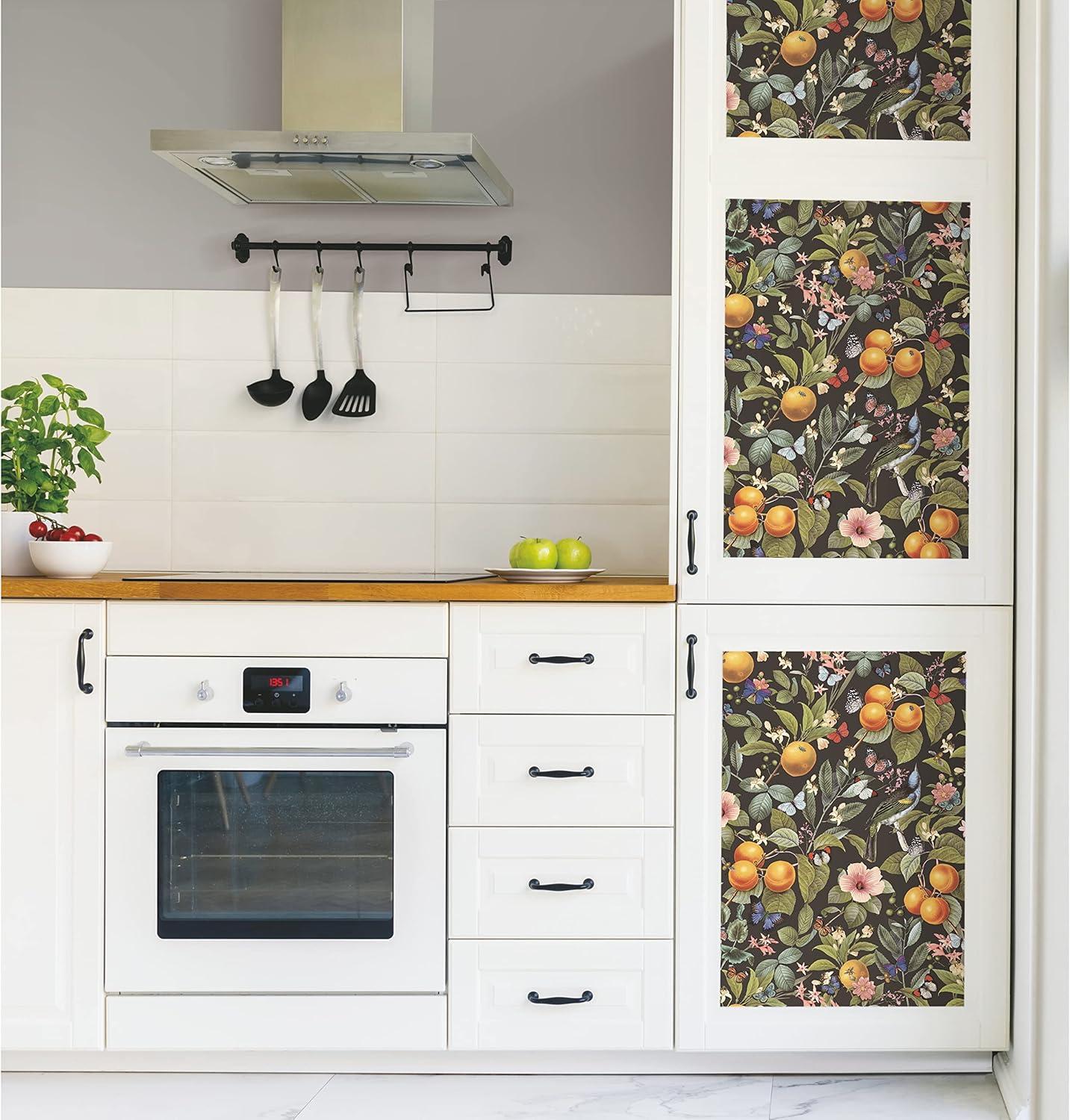 RoomMates Citrus Green Peel and Stick Wallpaper: Removable Adhesive Botanical Floral & Fruit Design, Farmhouse Style, 30.75 Sq Ft Coverage