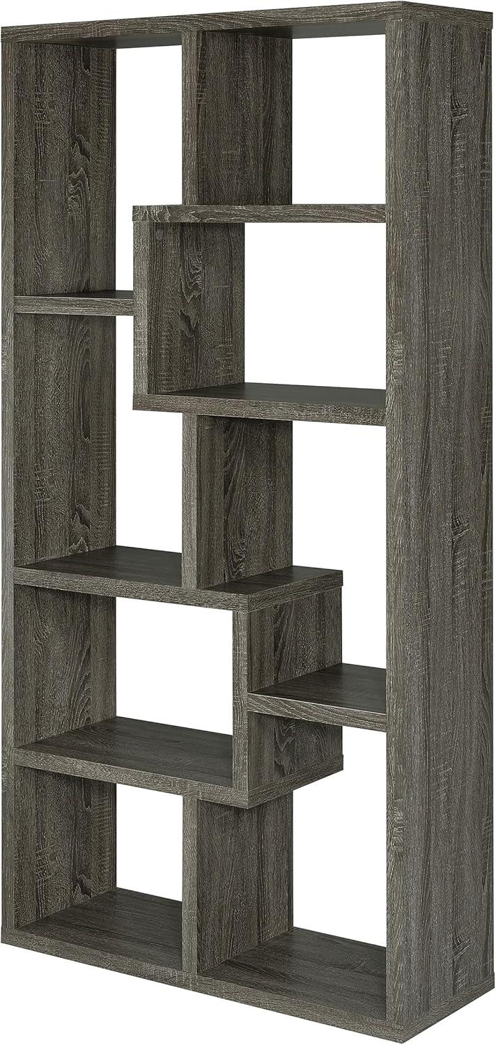 Coaster 10-Shelf Transitional Wood Geometric Bookcase in Gray