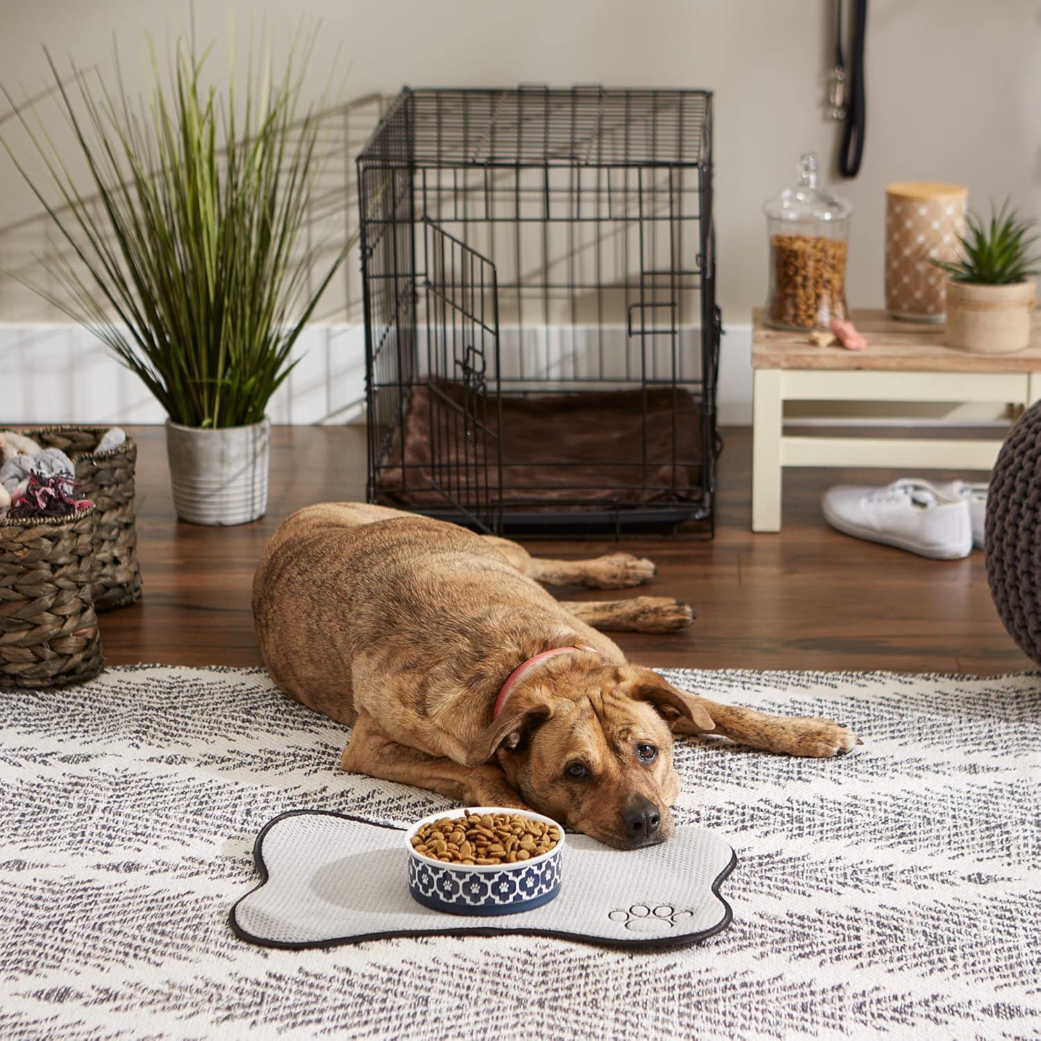 Bone Dry Lattice Pet Bowl, Dishwasher Safe, Single Dish, Medium 6x2", Nautical Blue