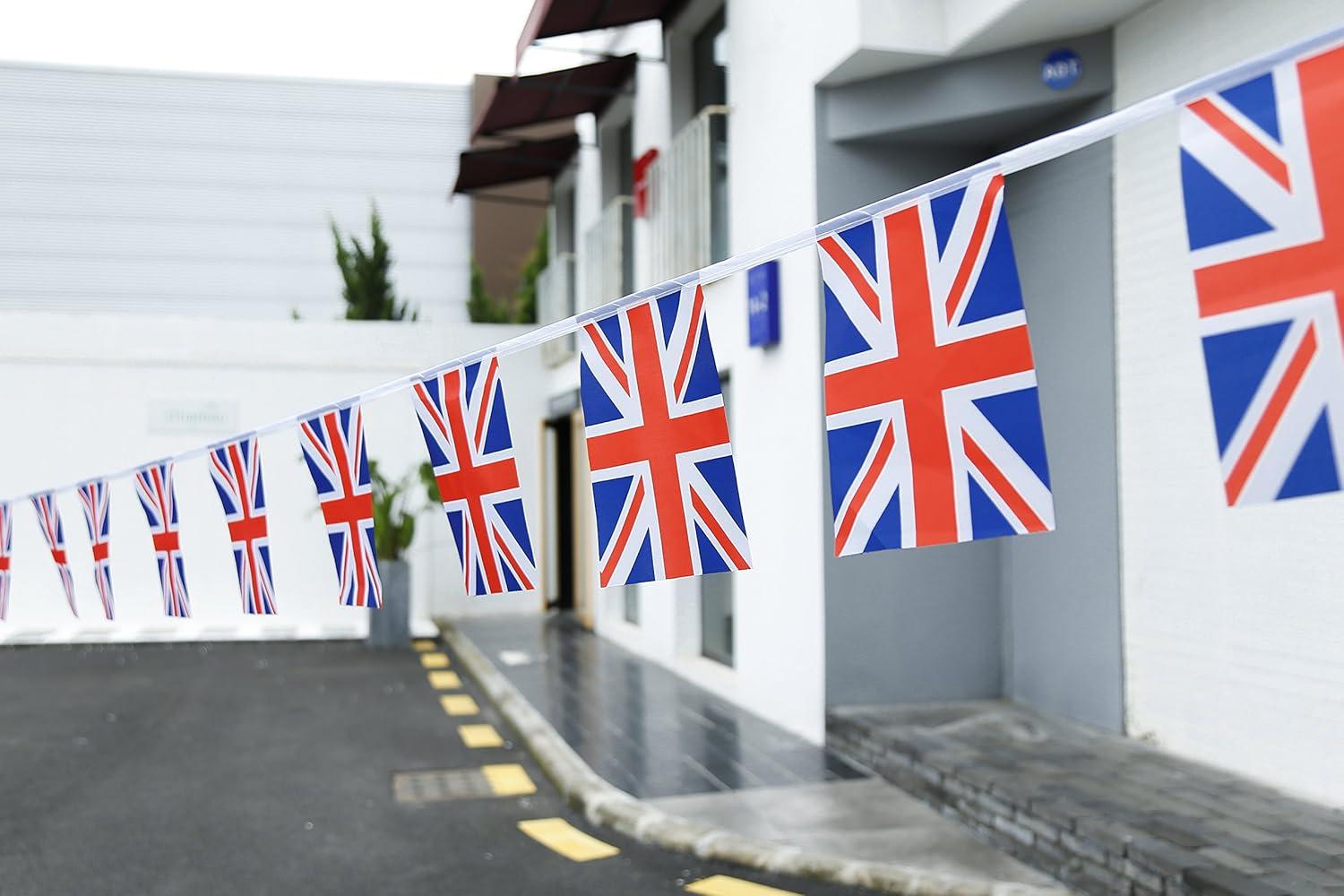 UK British Flag,100Feet/76Pcs United Kingdom Union Jack National Country World Pennant Flags Banner,Party Decoration Supplies for,Bar,Indoor and Outdoor Flags,Intarnational Festival