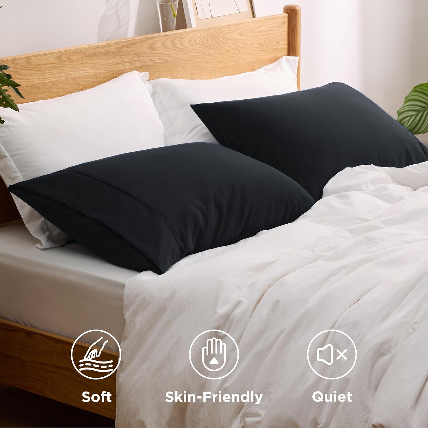 Nestl Pillow Sham Set of 2, Premium 1800 Series Double Brushed Bed Pillow Cases, Black, King 20" X 36"