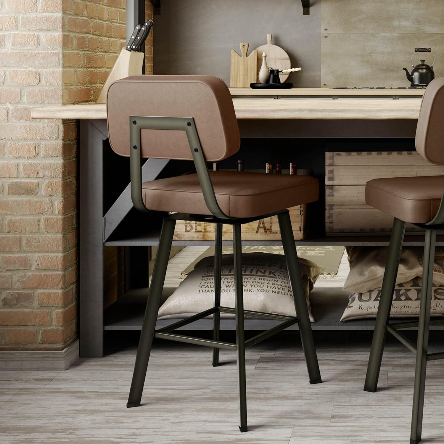 Amisco Clarkson 30 in. Swivel Bar Stool - Brown Faux Leather/Dark Brown Semi-Transparent Metal