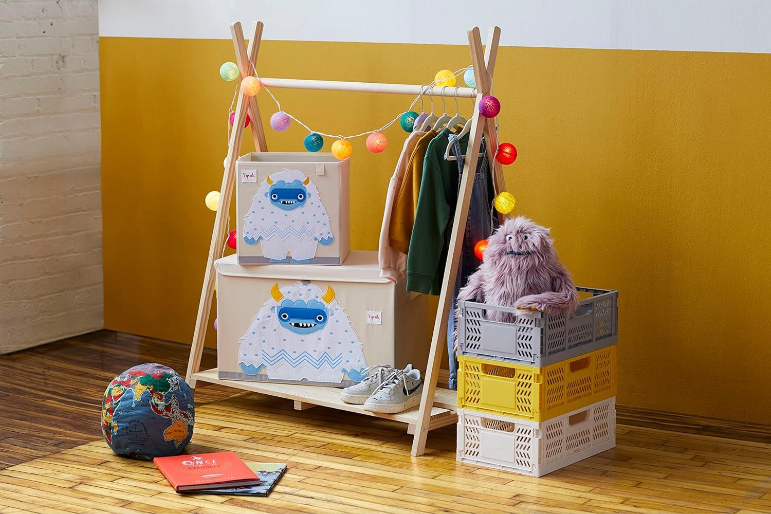 Yeti Beige and Blue Foldable Fabric Storage Cube for Kids