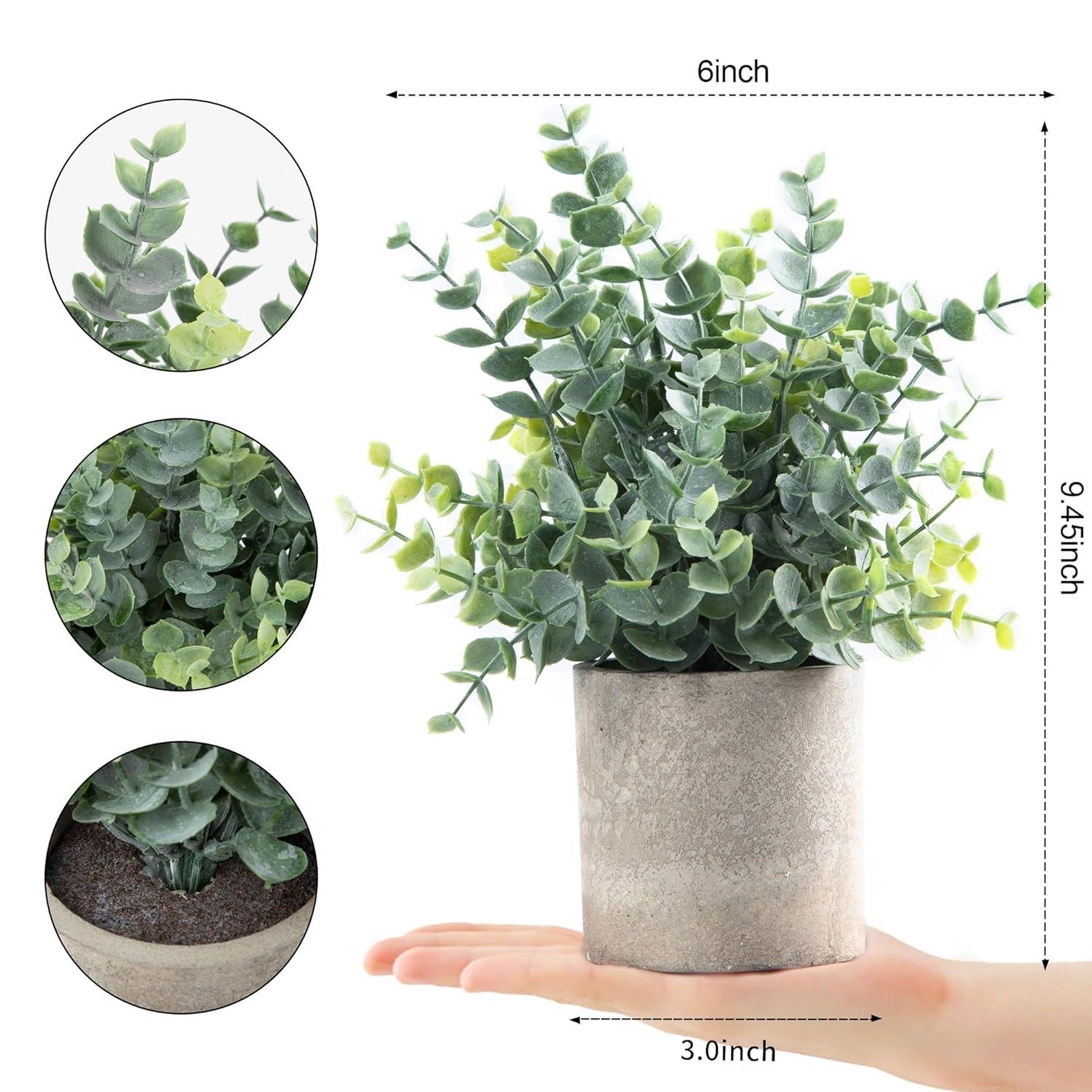 2 Pack Small Fake Plants Eucalyptus Potted Artificial Plants for Shelf Desk Home Bathroom Farmhouse Room Coffee Table Decor