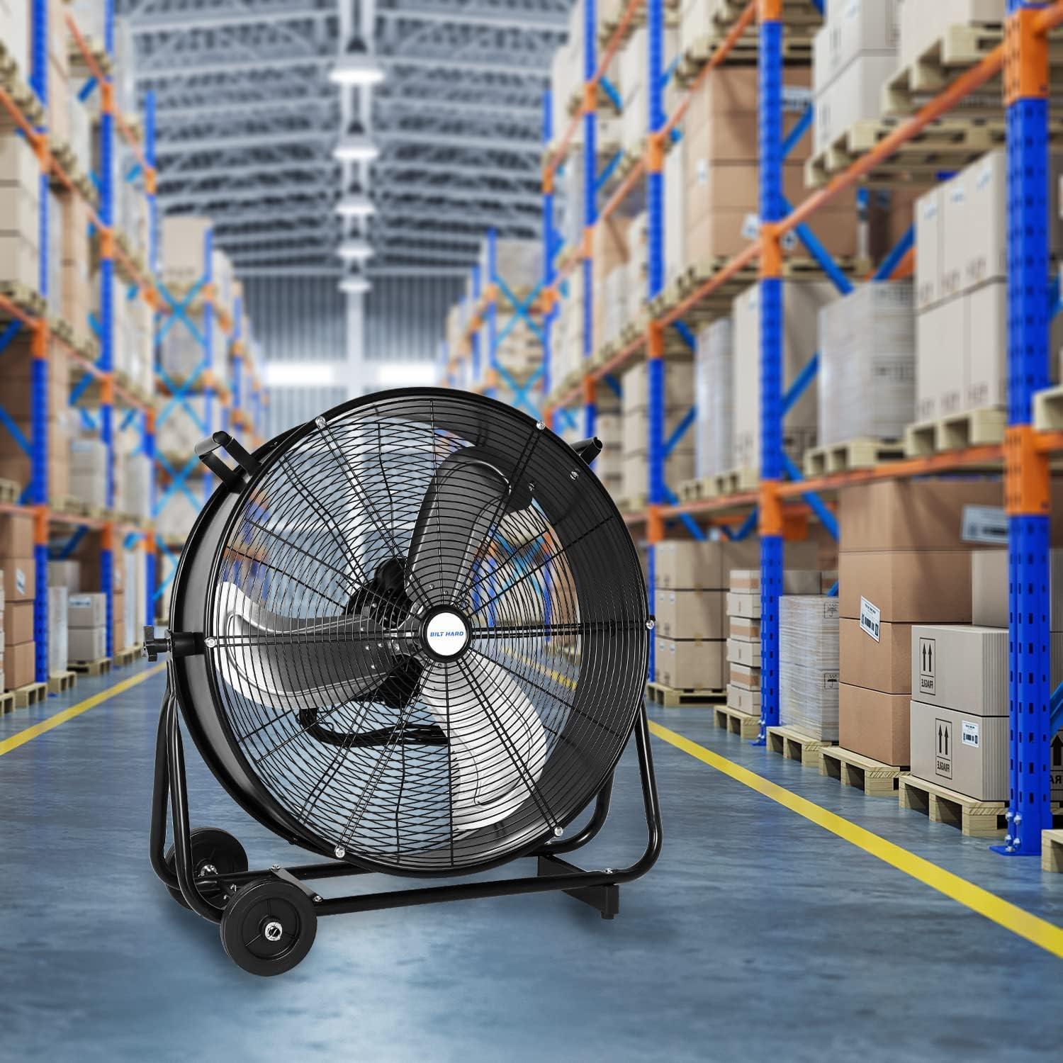 BILT HARD 24" 8100 CFM High Velocity Industrial Drum Fan, 3-Speed Heavy Duty Metal Shop Fan, UL Listed