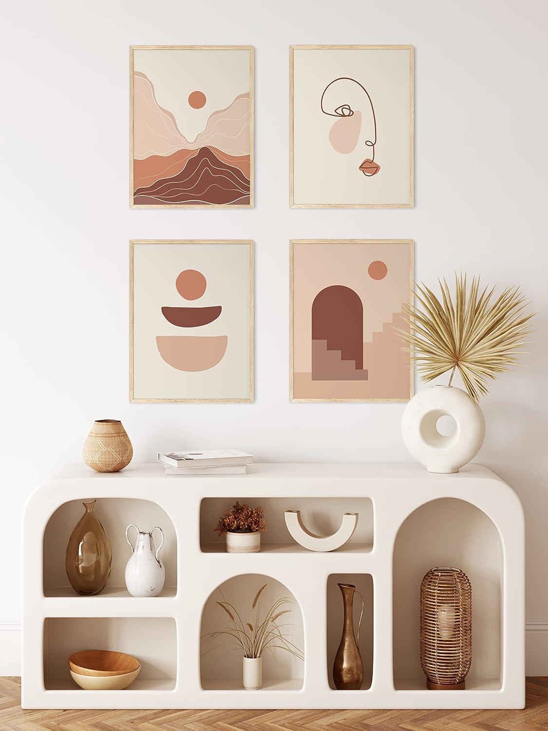 Terracotta and Beige Abstract Mountain Landscape Print