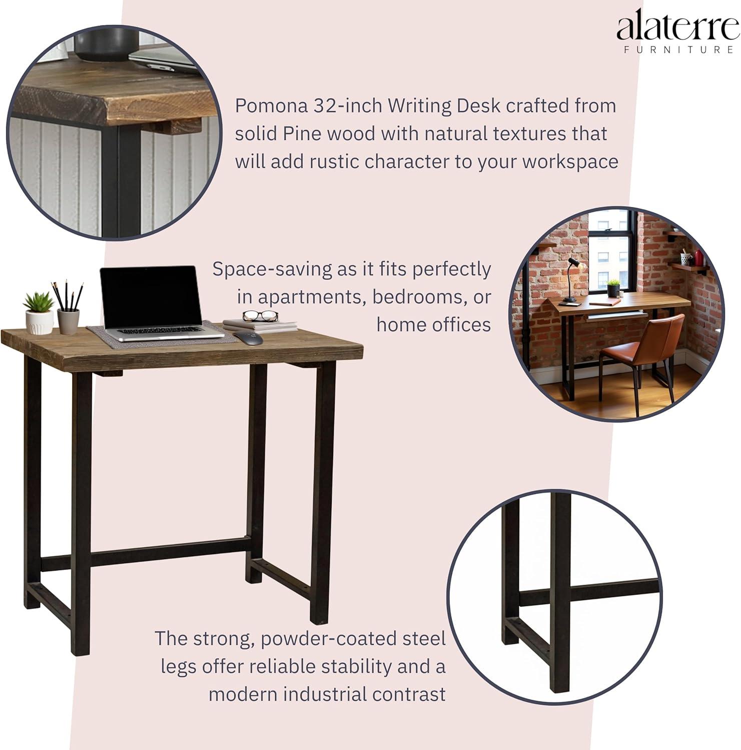 Alaterre Furniture Pomona Writing Desk Metal and Solid Wood Natural : Modern Style, No Storage, Spot Clean, 30" Height