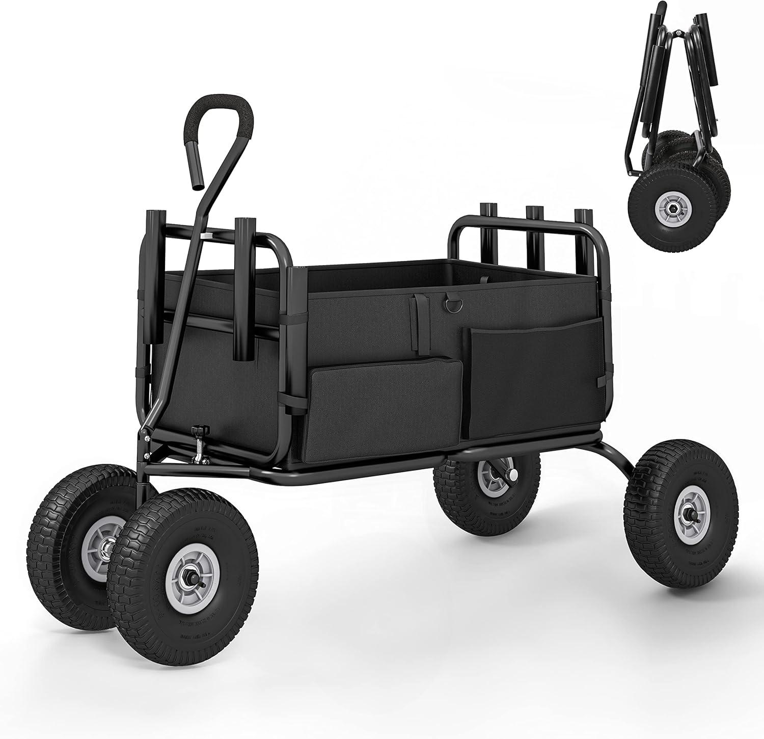 Heavy-Duty Foldable Fishing Cart with Pneumatic Wheels and Rod Holders