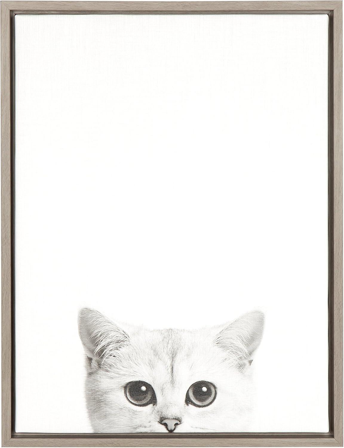 24" x 18" Kitty Framed Kids' Canvas Art Gray - Uniek: Playroom Wall Art, Animal Photograph, Vertical Frame