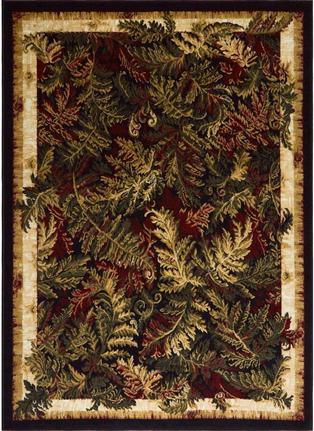 Black and Beige Floral Synthetic Rectangular Area Rug