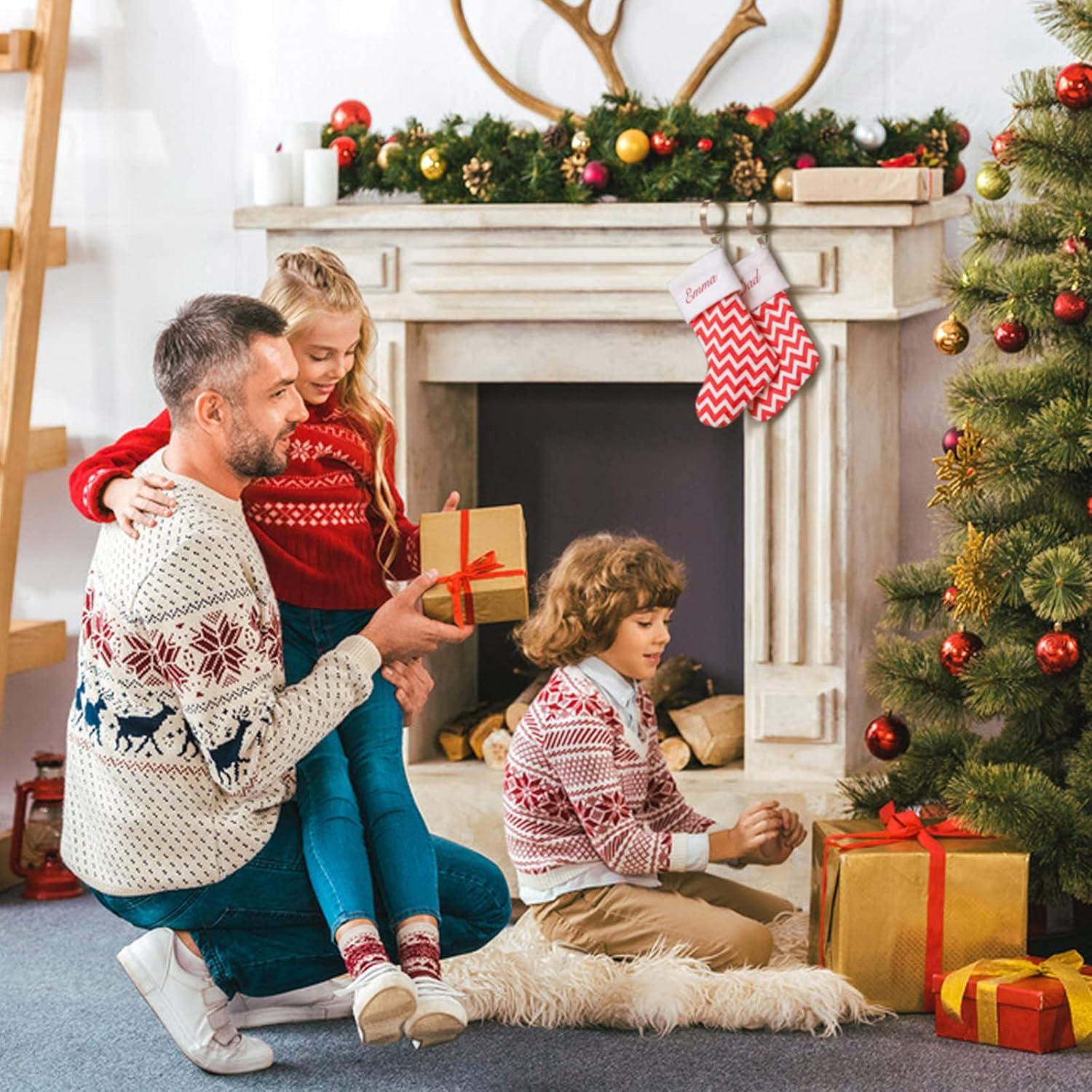 Abaokai 4 Pack Christmas Stocking Holders Metal Mantel Lightweight Adjustable Stocking Holder No-Slip Stocking Hangers for Christmas Party Decoration, Gold