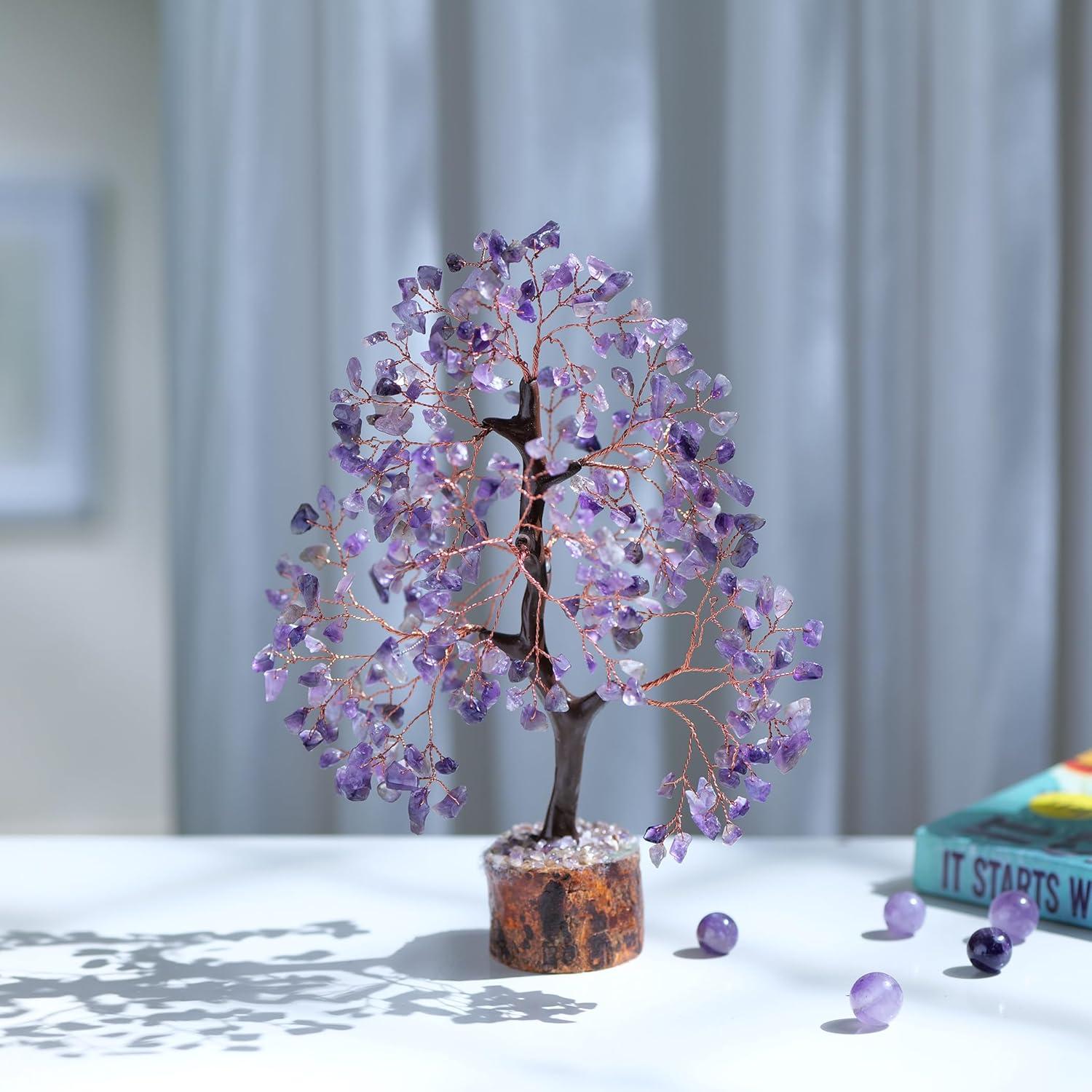 Amethyst Chakra Tree of Life - Crystal Tree for Positive Energy, Feng Shui Decor - Handmade Gemstone Tree, Good Luck Money Bonsai, Purple Healing Crystals, Meditation Stone, Spiritual Mystical Gift