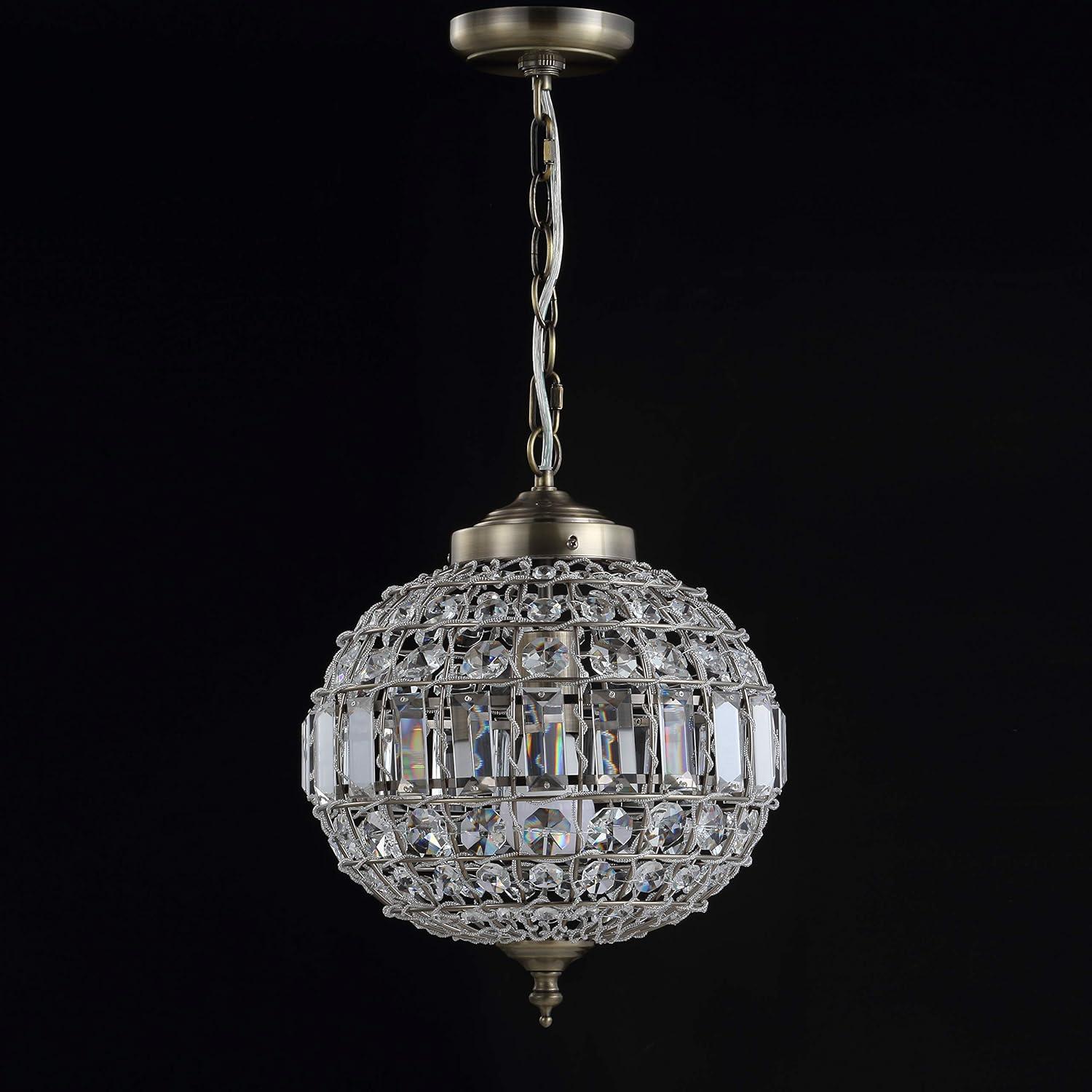 JONATHAN Y Georgina 12" Crystal/Metal LED Pendant Pendant, Antique Brass