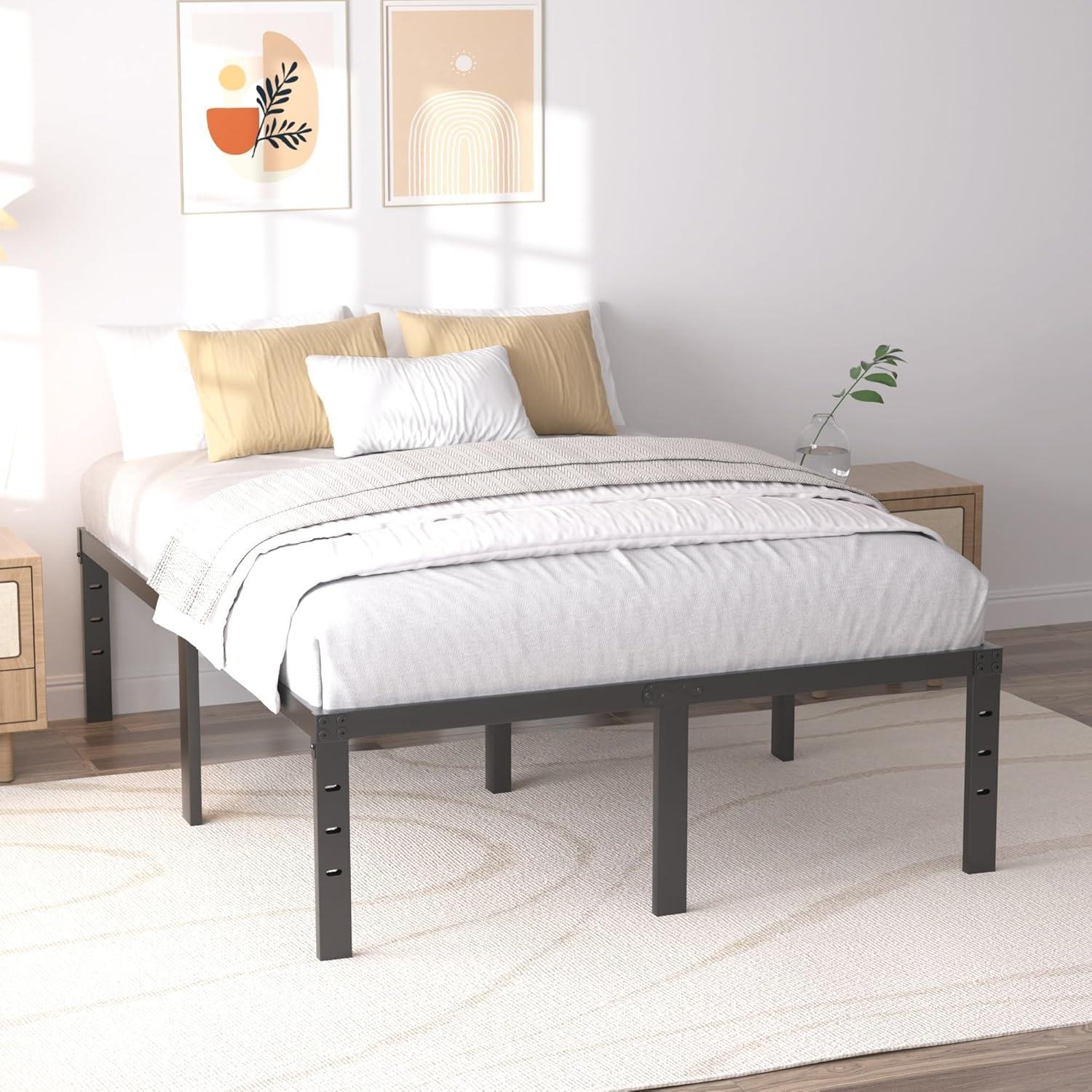 King Black Metal Frame 16 Inch Platform Bed with Storage