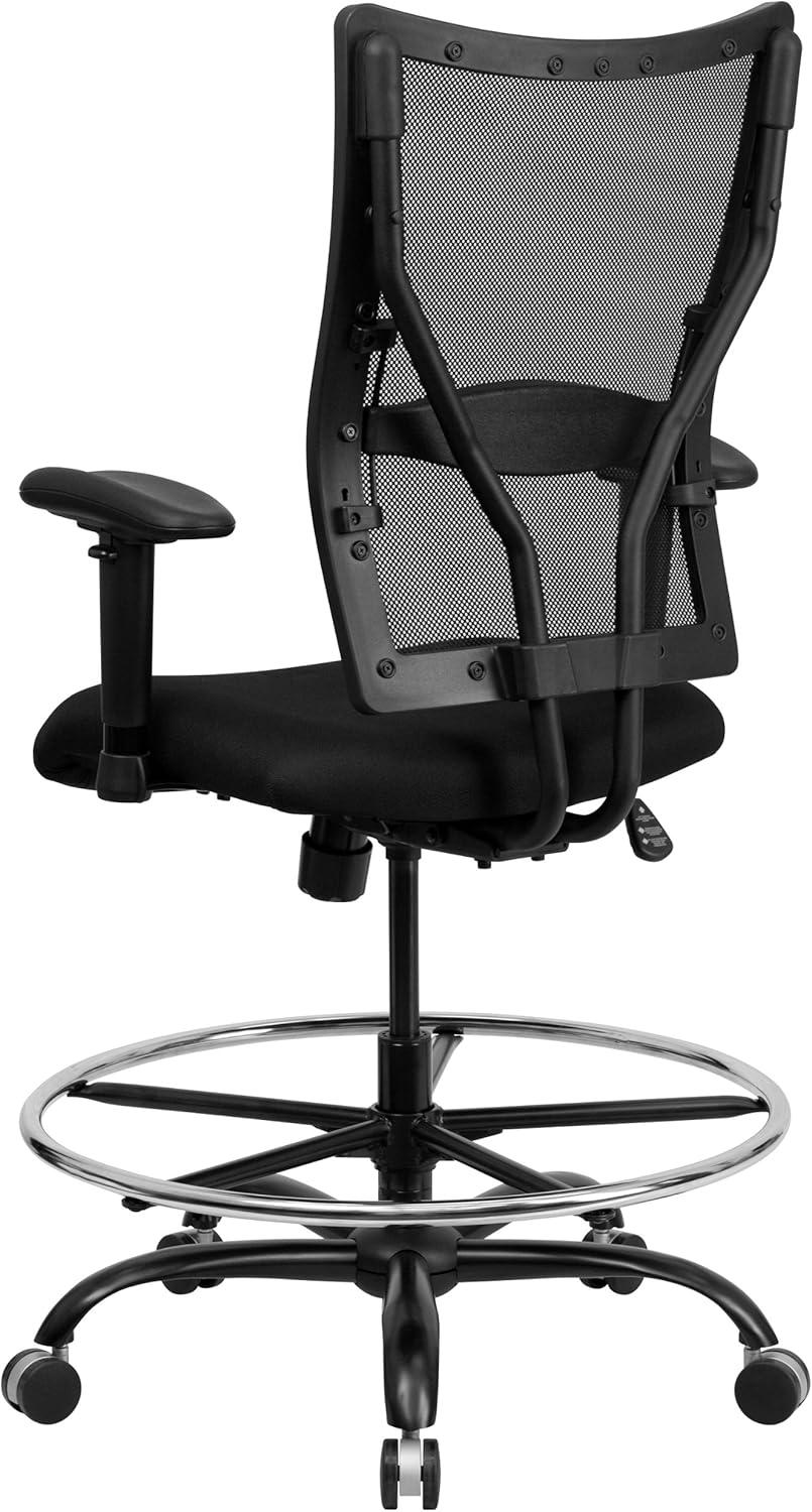 ErgoFlex Black Mesh Metal Drafting Chair with Adjustable Arms and High Back