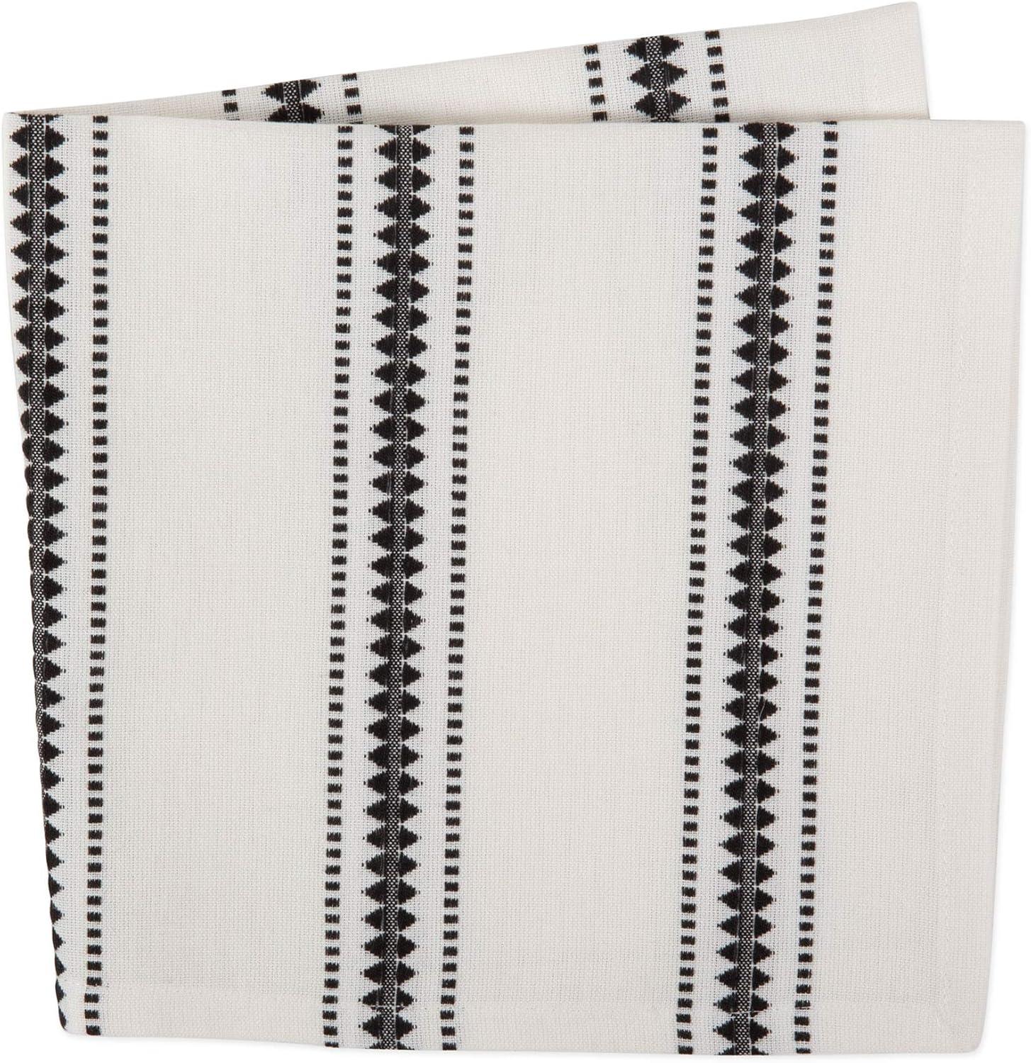 DII Zig Dobby Tabletop Collection, White Cotton Background with Embellished Stripe, Napkin Set, Black, 6 Count