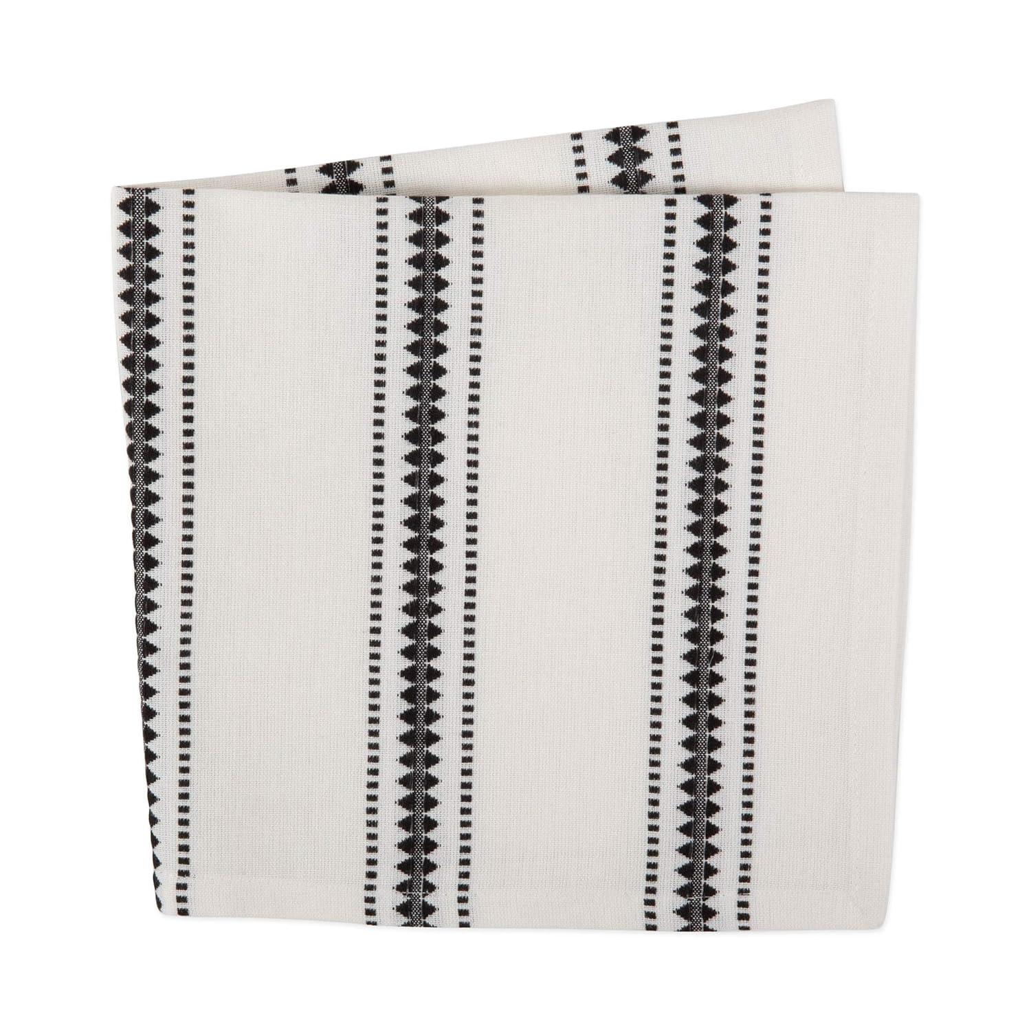DII Zig Dobby Tabletop Collection, White Cotton Background with Embellished Stripe, Napkin Set, Black, 6 Count